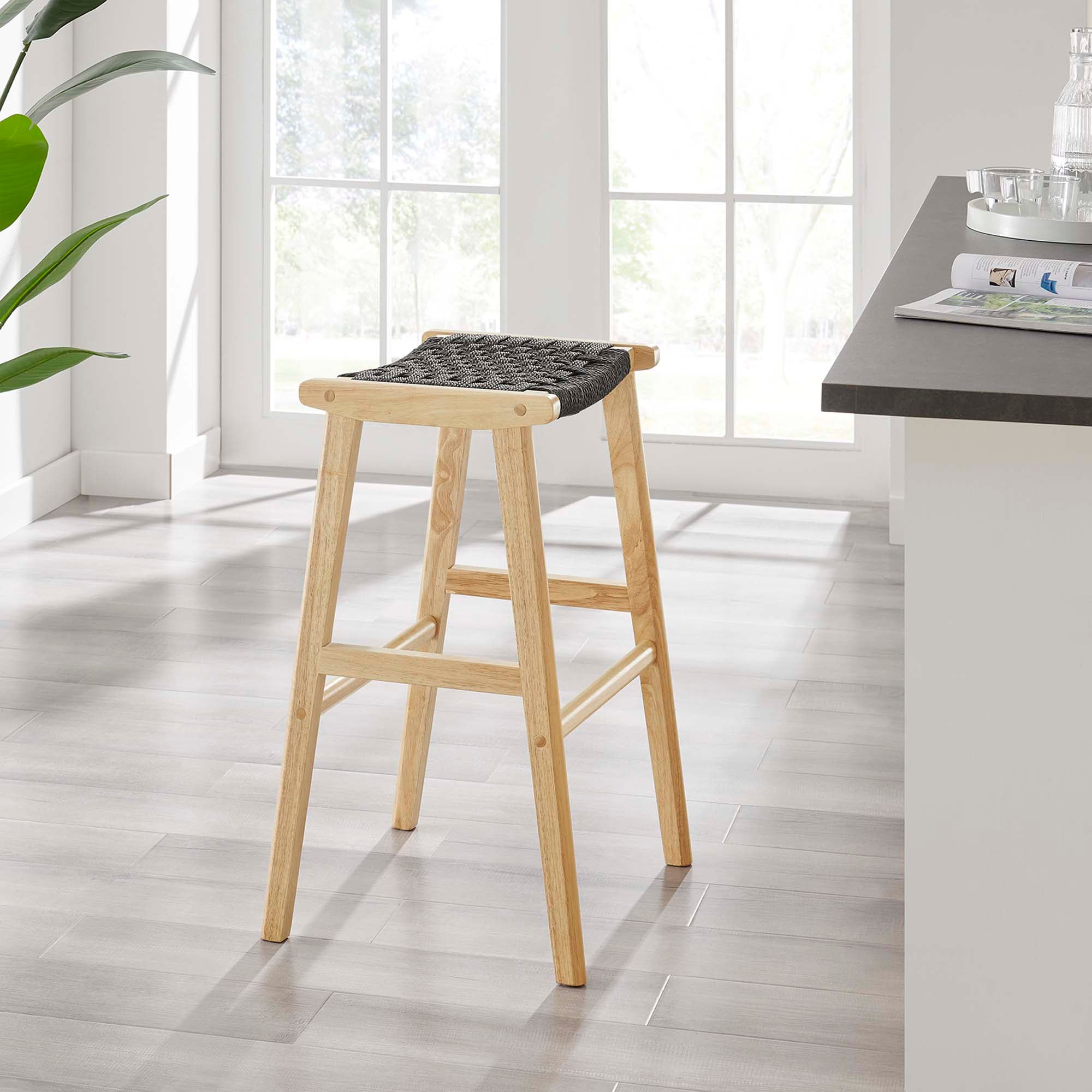 Saoirse Woven Rope Wood Bar Stool Set of 2