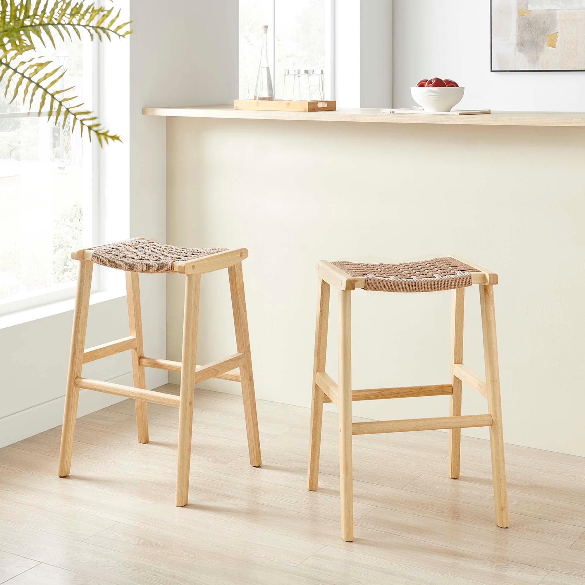 Saoirse Woven Rope Wood Bar Stool Set of 2
