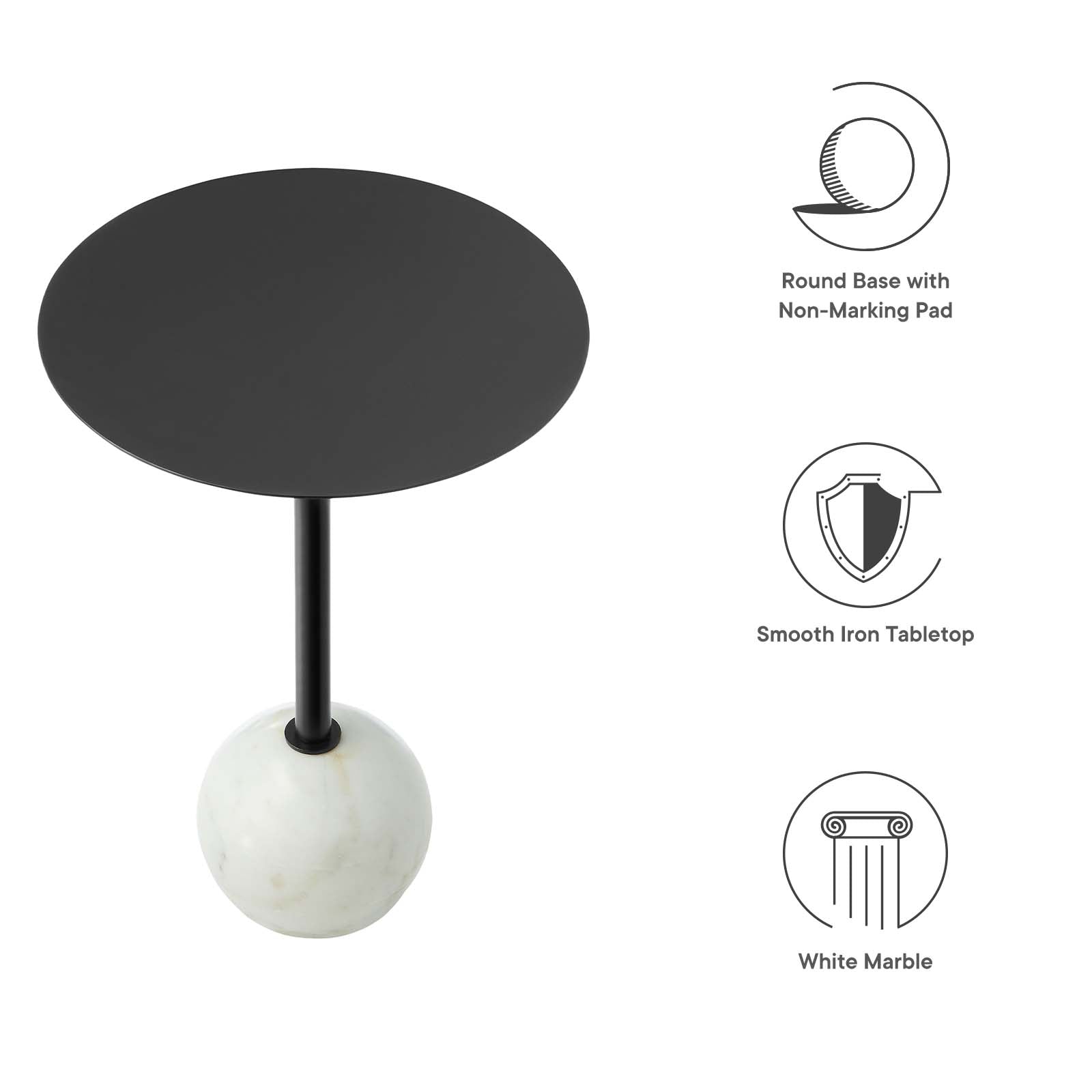 Aliza Round White Marble Side Table-Table-Modway-Wall2Wall Furnishings