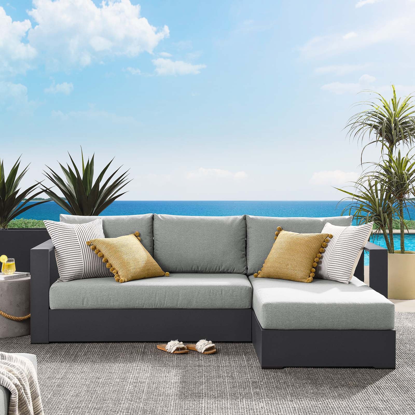 Tahoe Outdoor Patio Powder-Coated Aluminum 2-Piece Right-Facing Chaise Sectional Sofa Set-Outdoor Set-Modway-Wall2Wall Furnishings