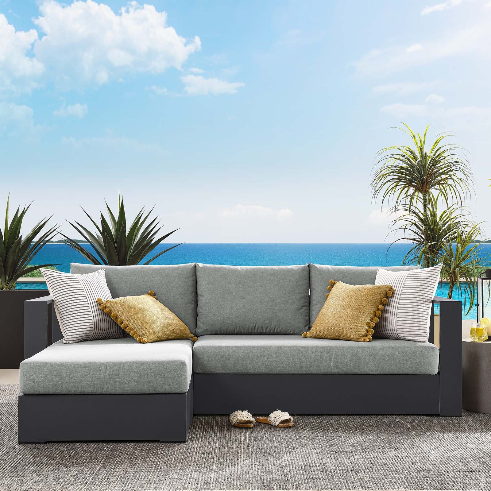 Tahoe Outdoor Patio Powder-Coated Aluminum 2-Piece Left-Facing Chaise Sectional Sofa Set-Outdoor Set-Modway-Wall2Wall Furnishings