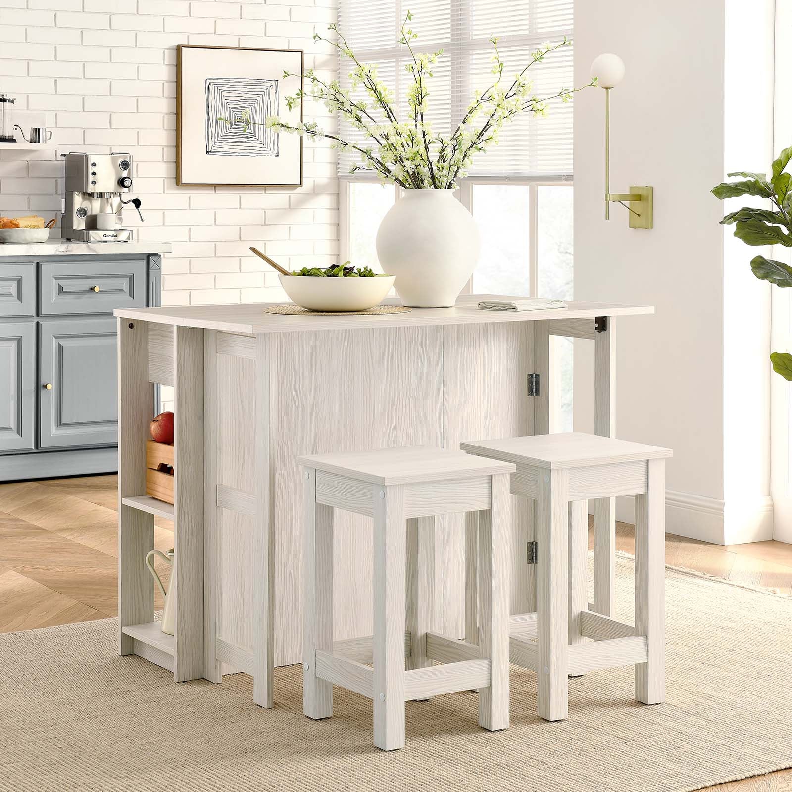 Meadowbrook 3-Piece Kitchen Island and Stool Set-Dining Set-Modway-Wall2Wall Furnishings