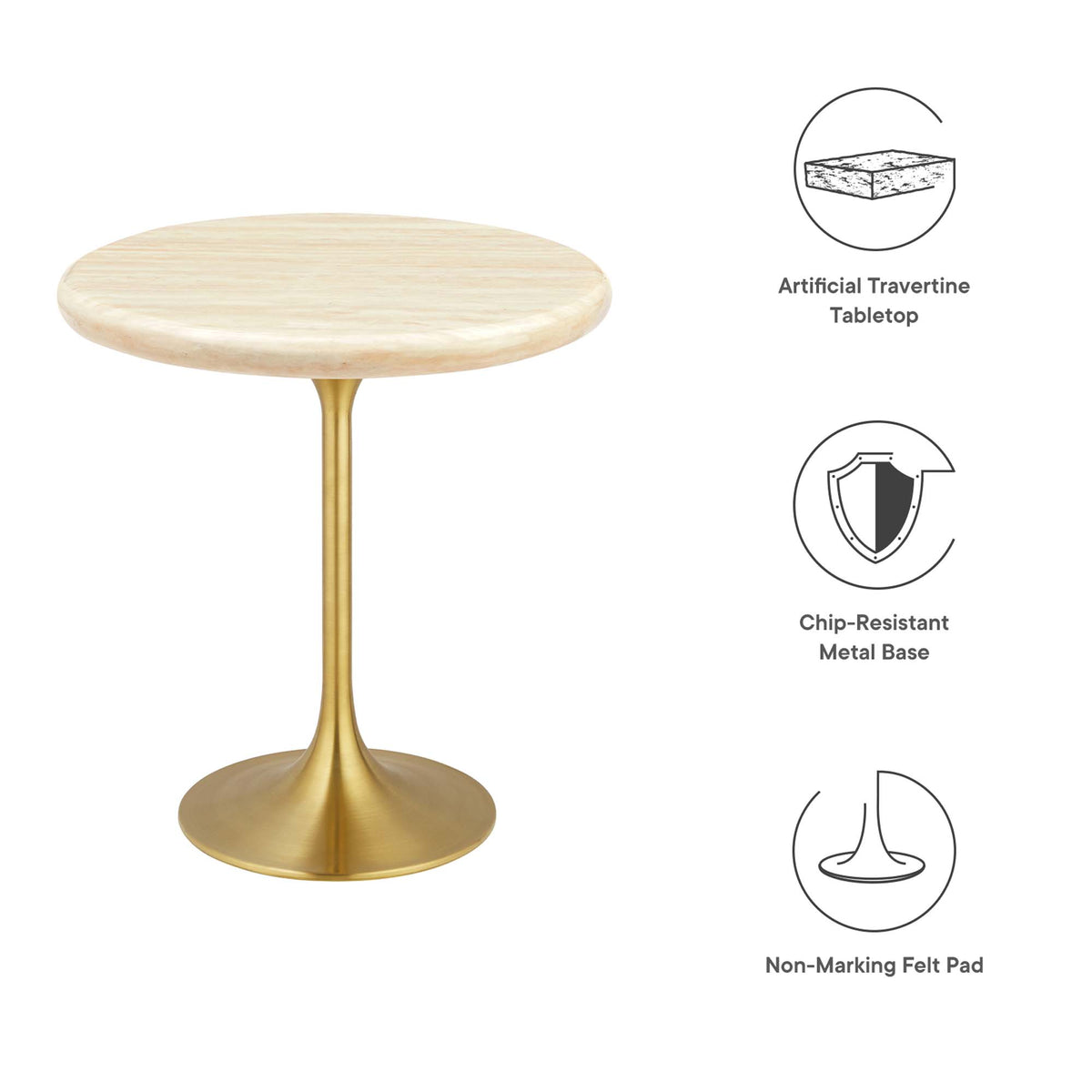 Lippa 20" Round Faux Travertine Side Table