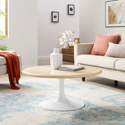 Lippa 36" Round Faux Travertine Coffee Table