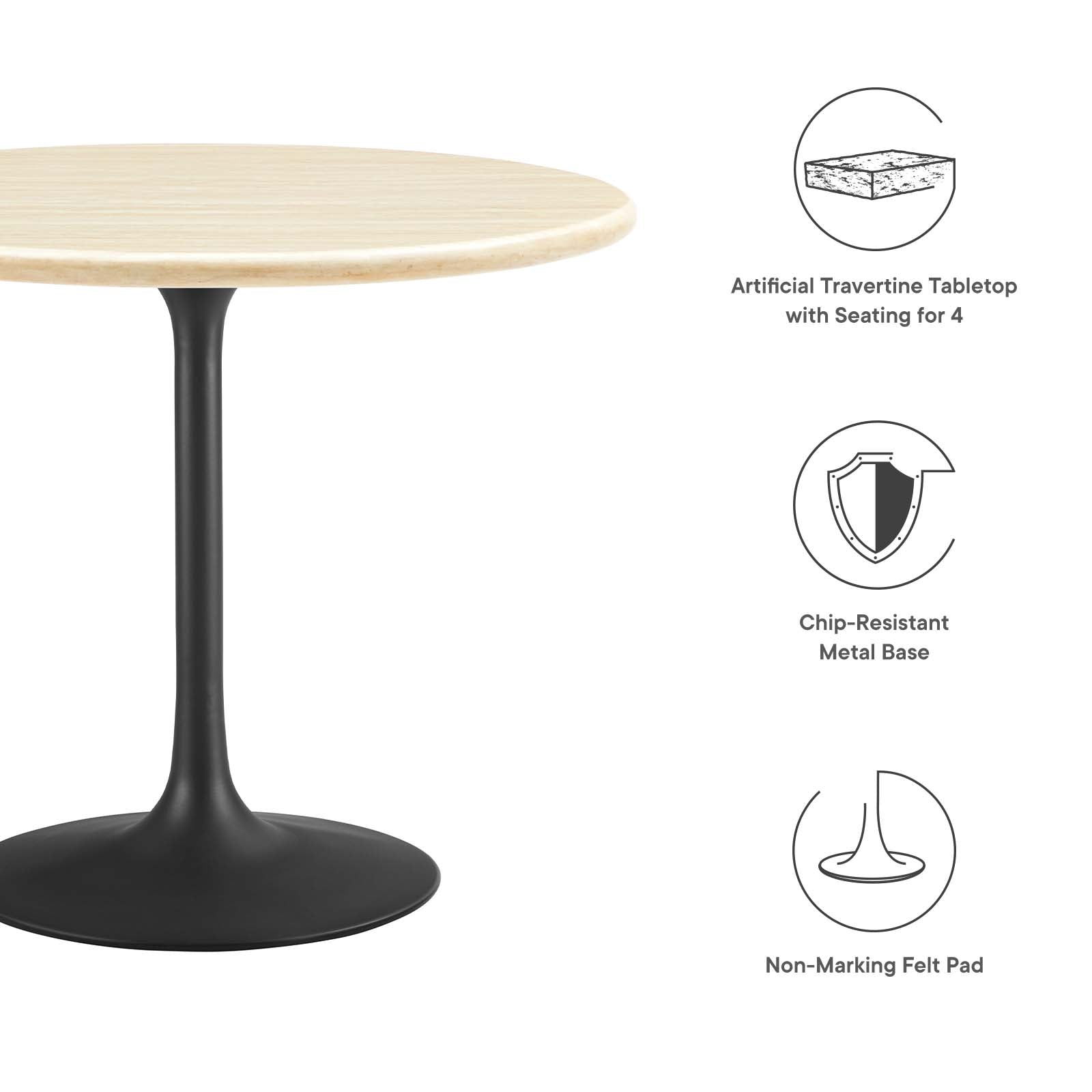 Lippa 36” Round Artificial Travertine Dining Table-Dining Table-Modway-Wall2Wall Furnishings