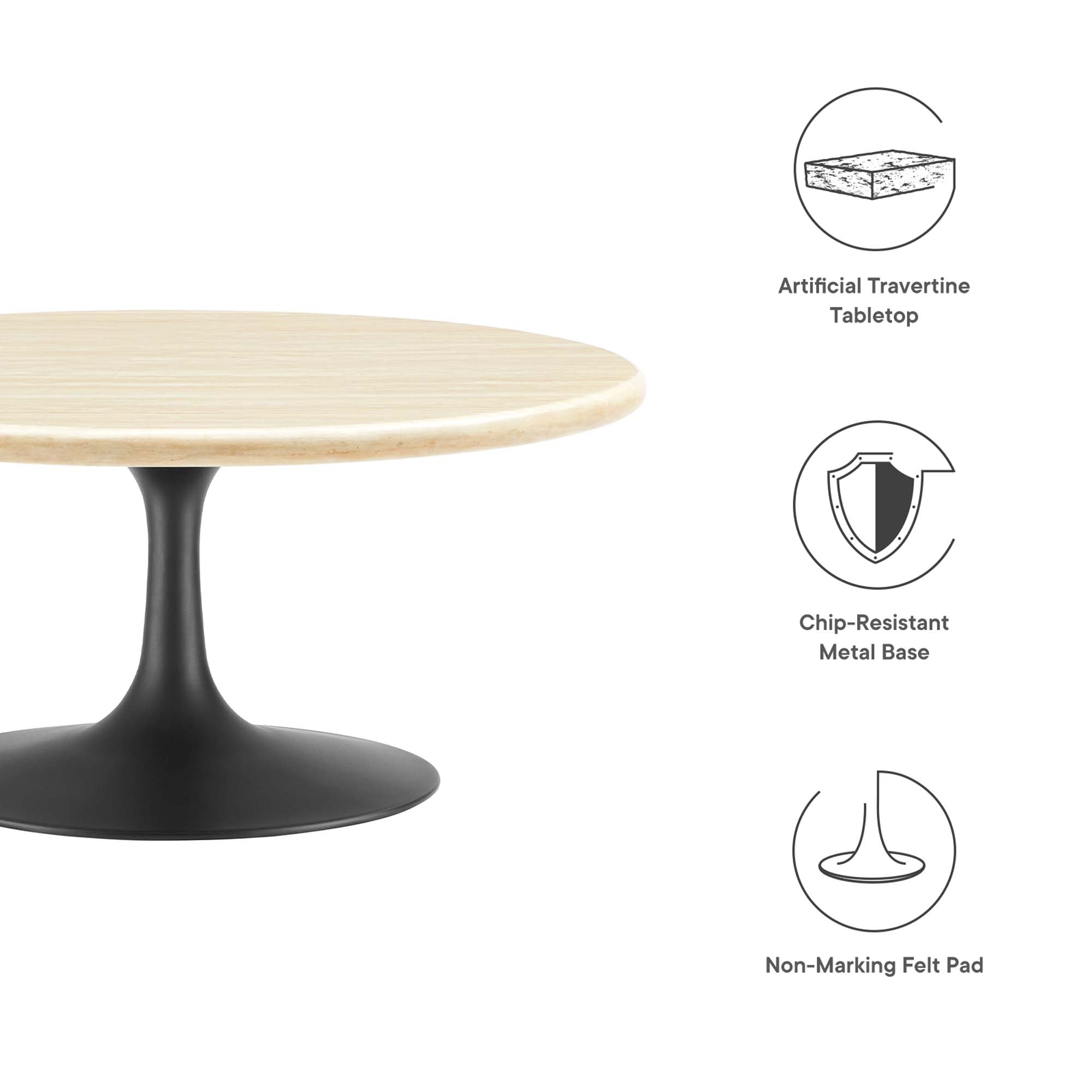 Lippa 36" Round Faux Travertine Coffee Table