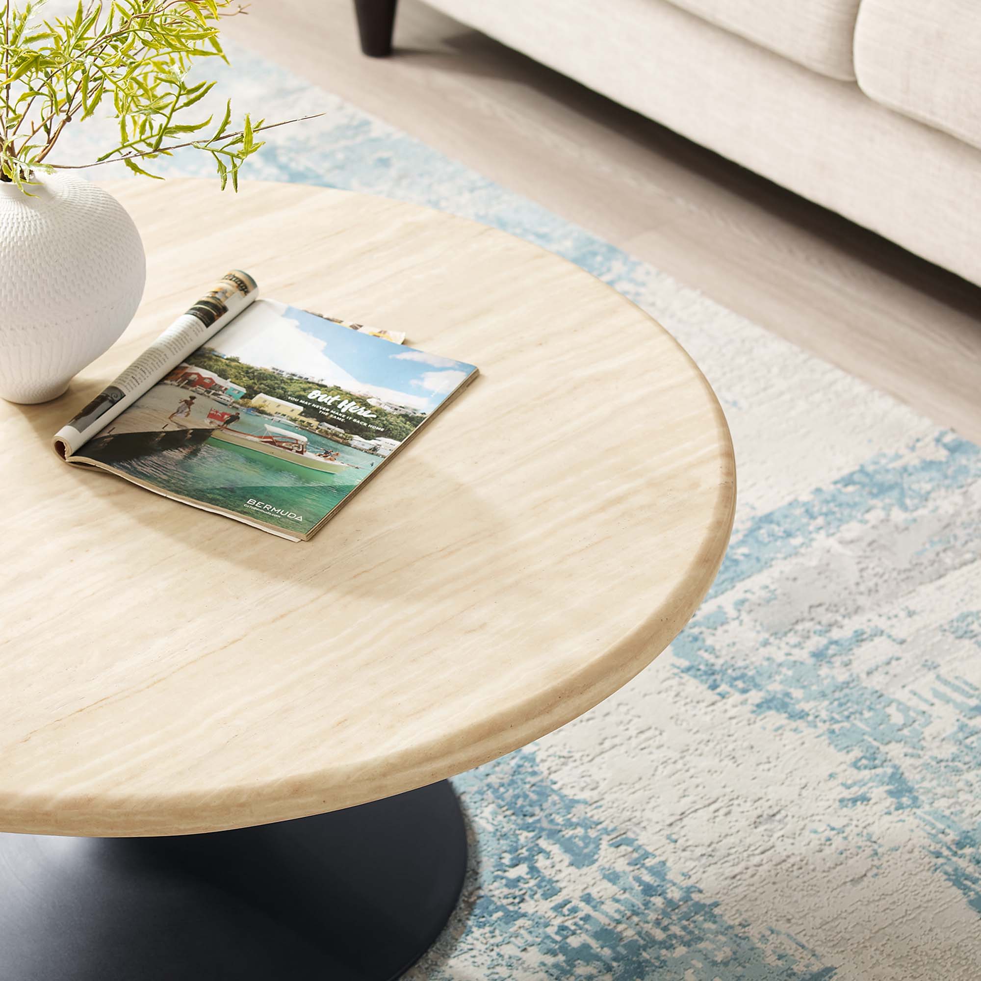 Lippa 36" Round Faux Travertine Coffee Table