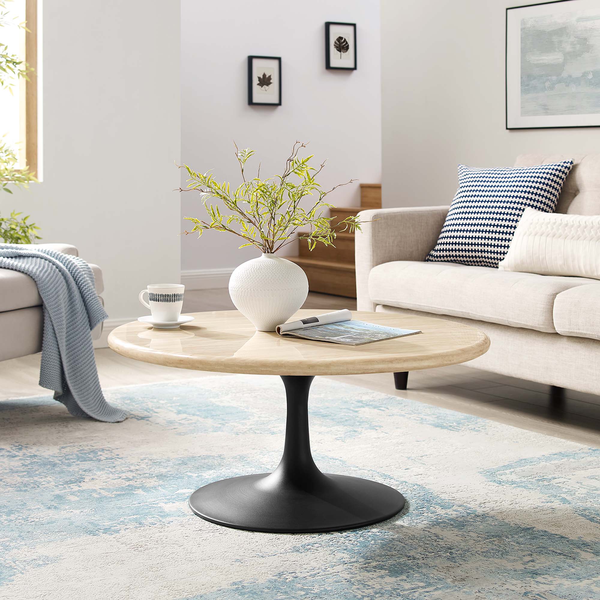 Lippa 36" Round Faux Travertine Coffee Table