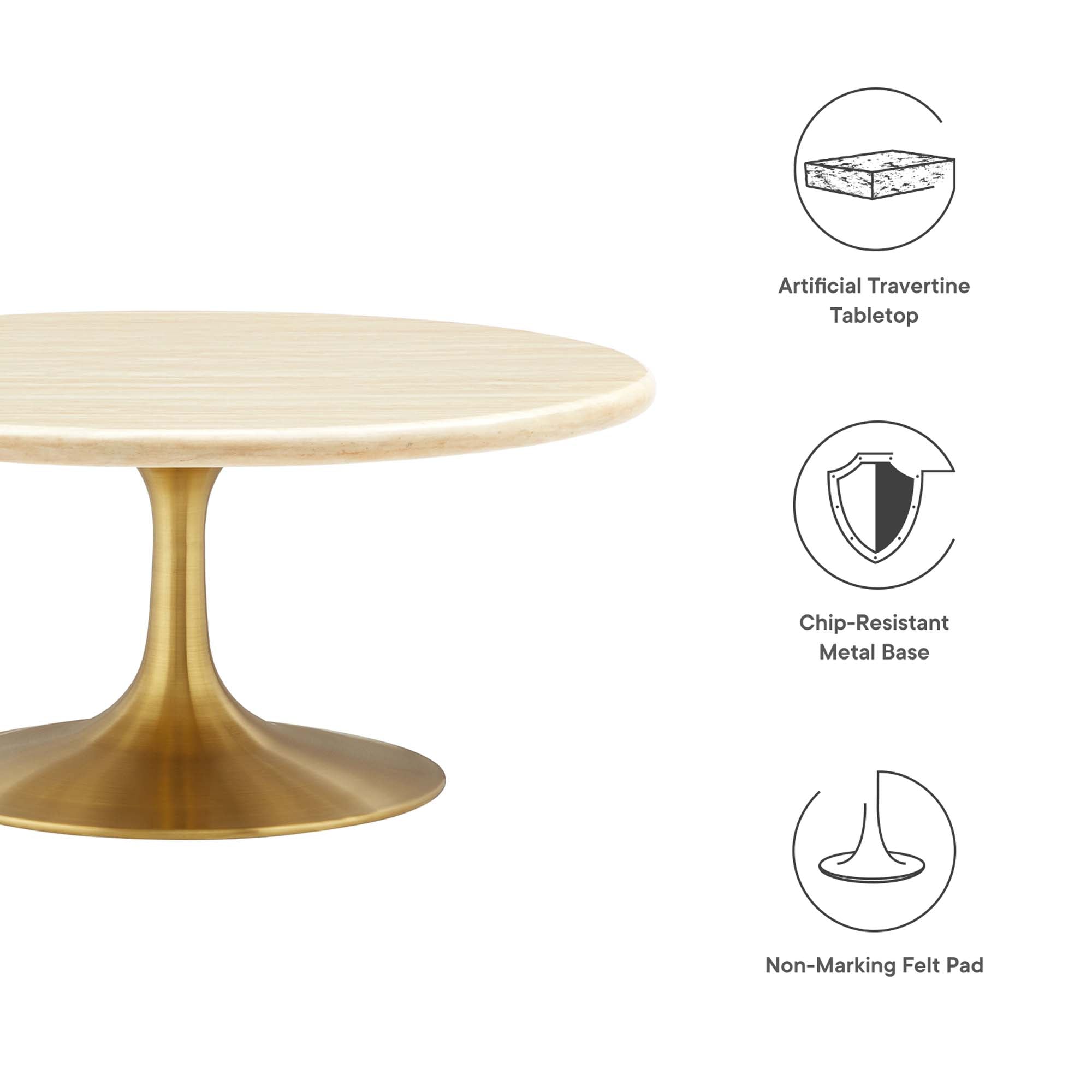 Lippa 36" Round Faux Travertine Coffee Table