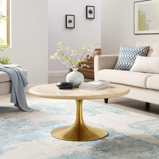 Lippa 36" Round Faux Travertine Coffee Table