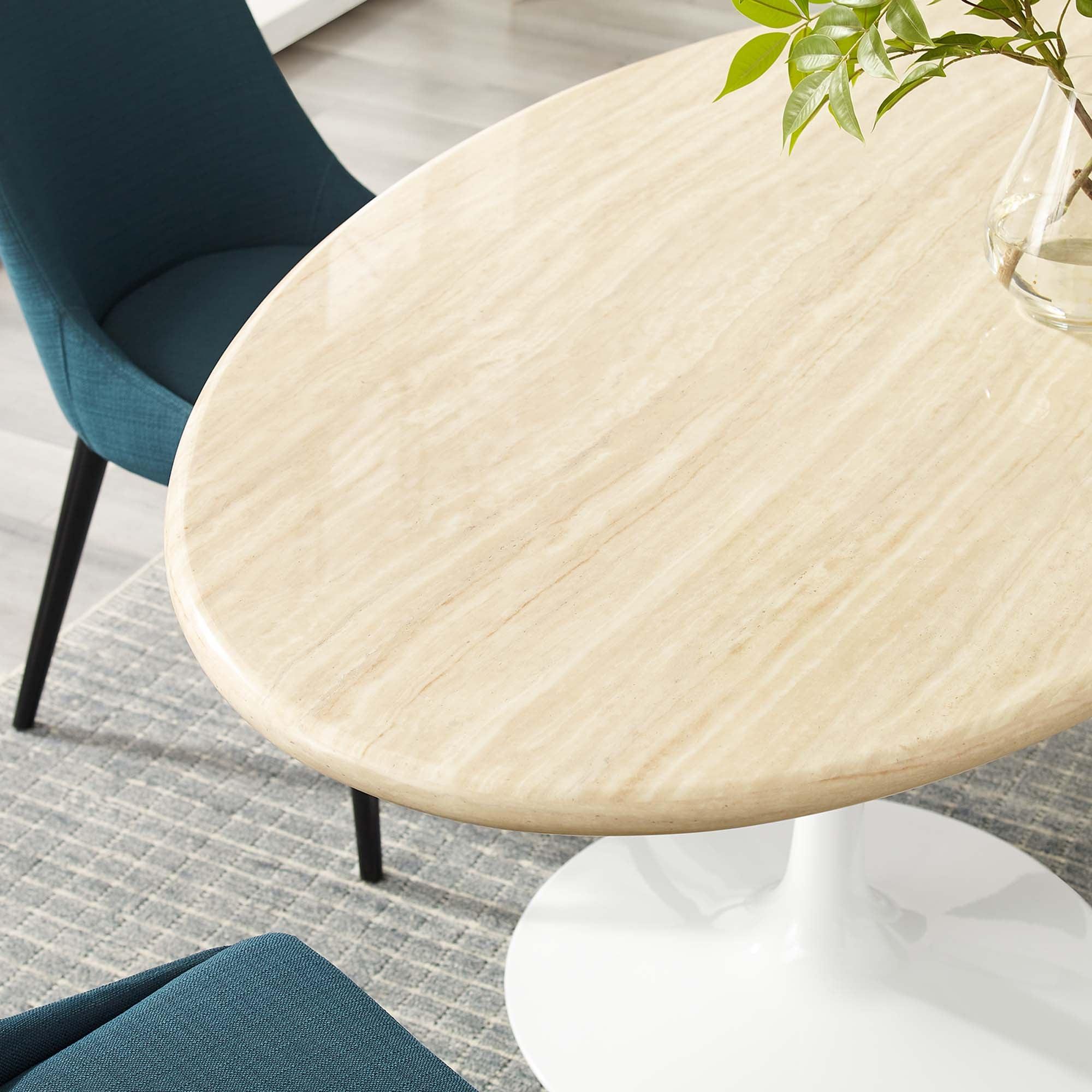 Lippa 60” Oval Faux Travertine Dining Table