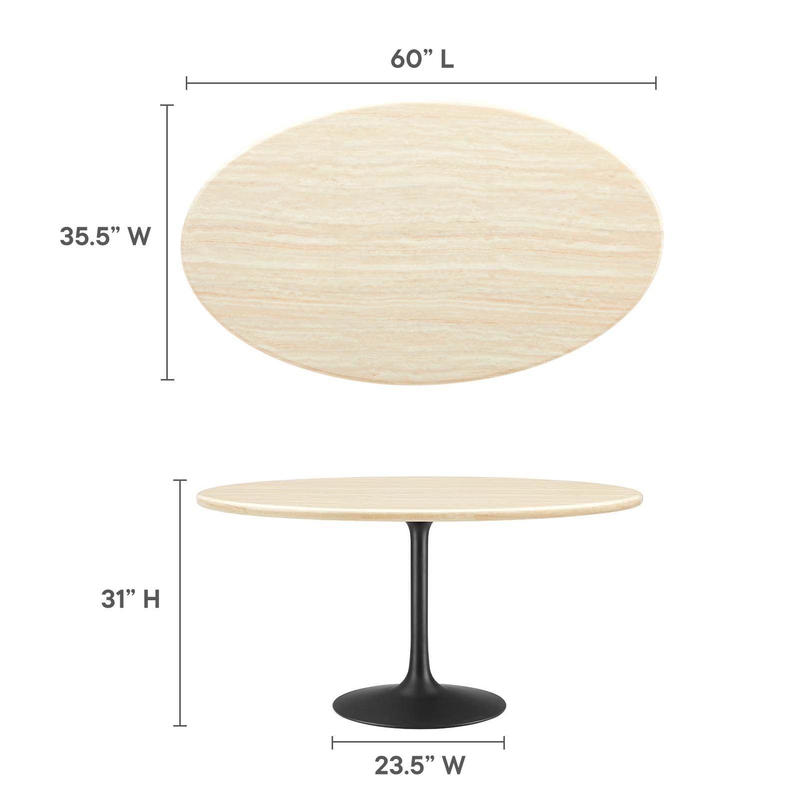 Lippa 60” Oval Artificial Travertine Dining Table-Dining Table-Modway-Wall2Wall Furnishings