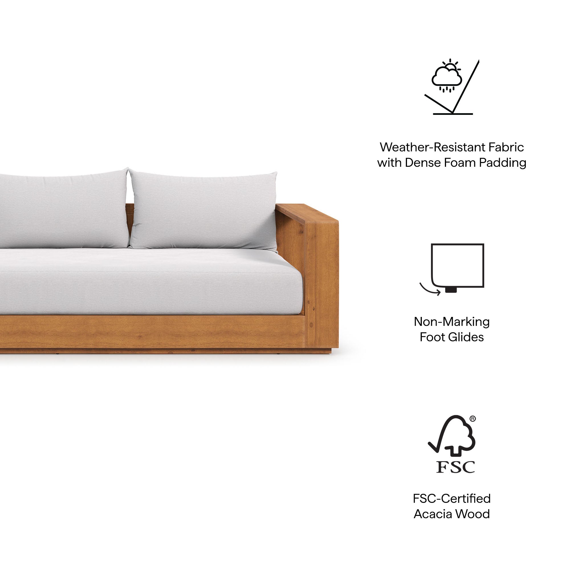 Tahoe Outdoor Patio Acacia Wood Sofa
