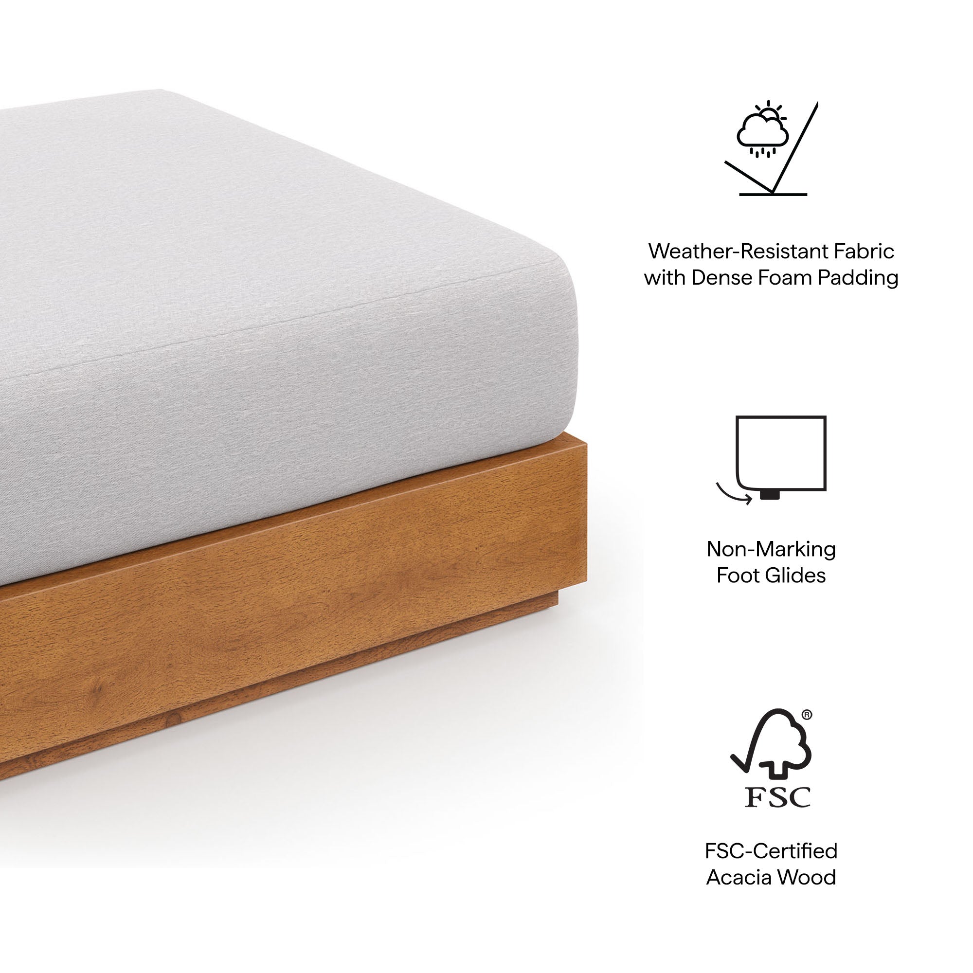 Tahoe Outdoor Patio Acacia Wood Ottoman