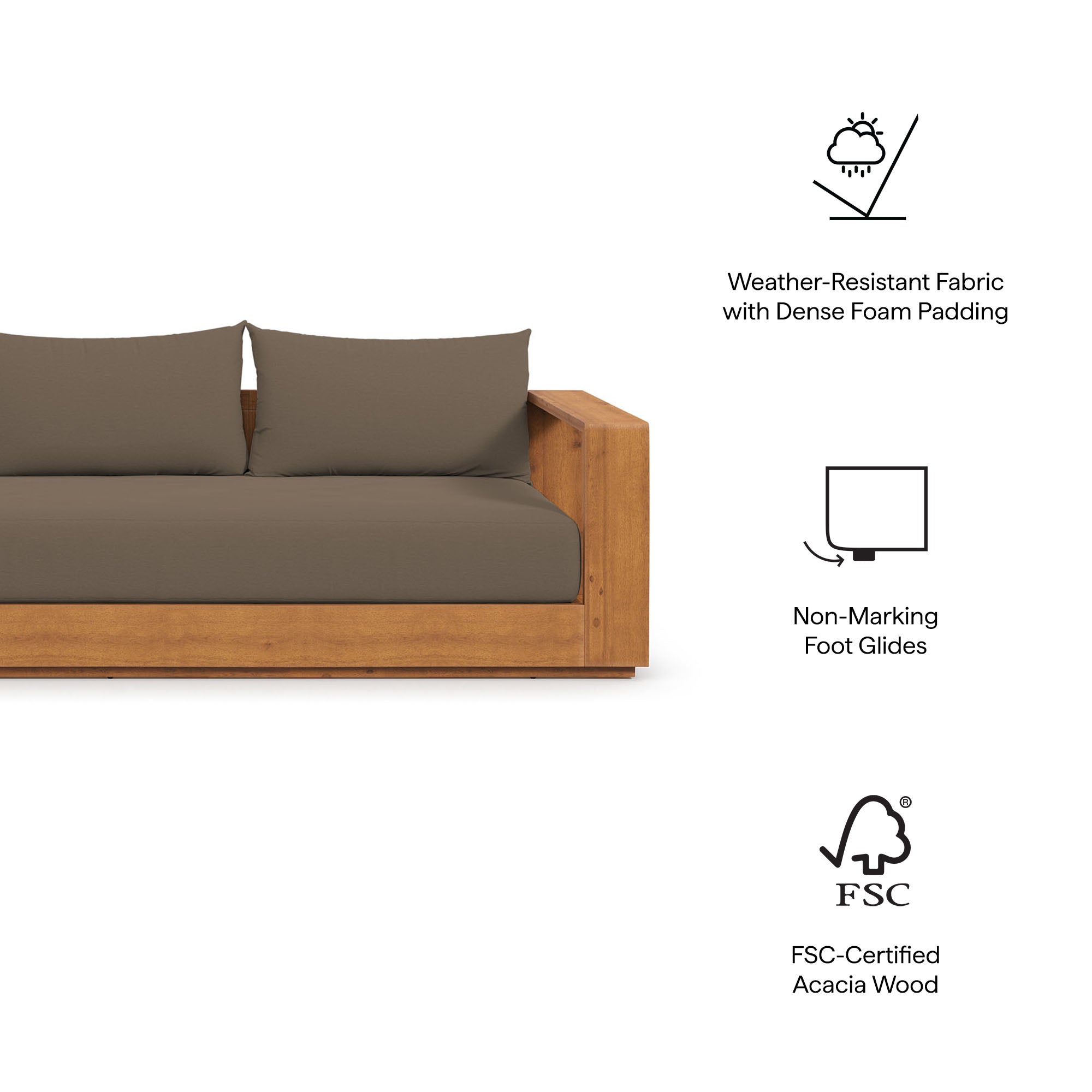 Tahoe 2-Piece Outdoor Patio Acacia Wood Sofa and Coffee Table Set