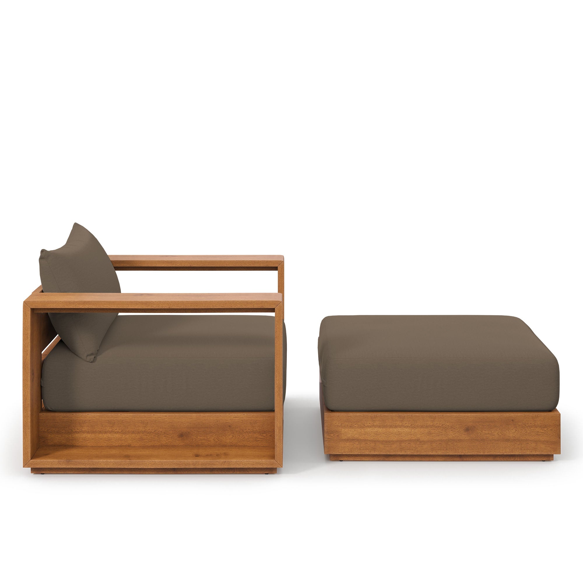 Tahoe 2-Piece Outdoor Patio Acacia Wood Armchair and Ottoman Set