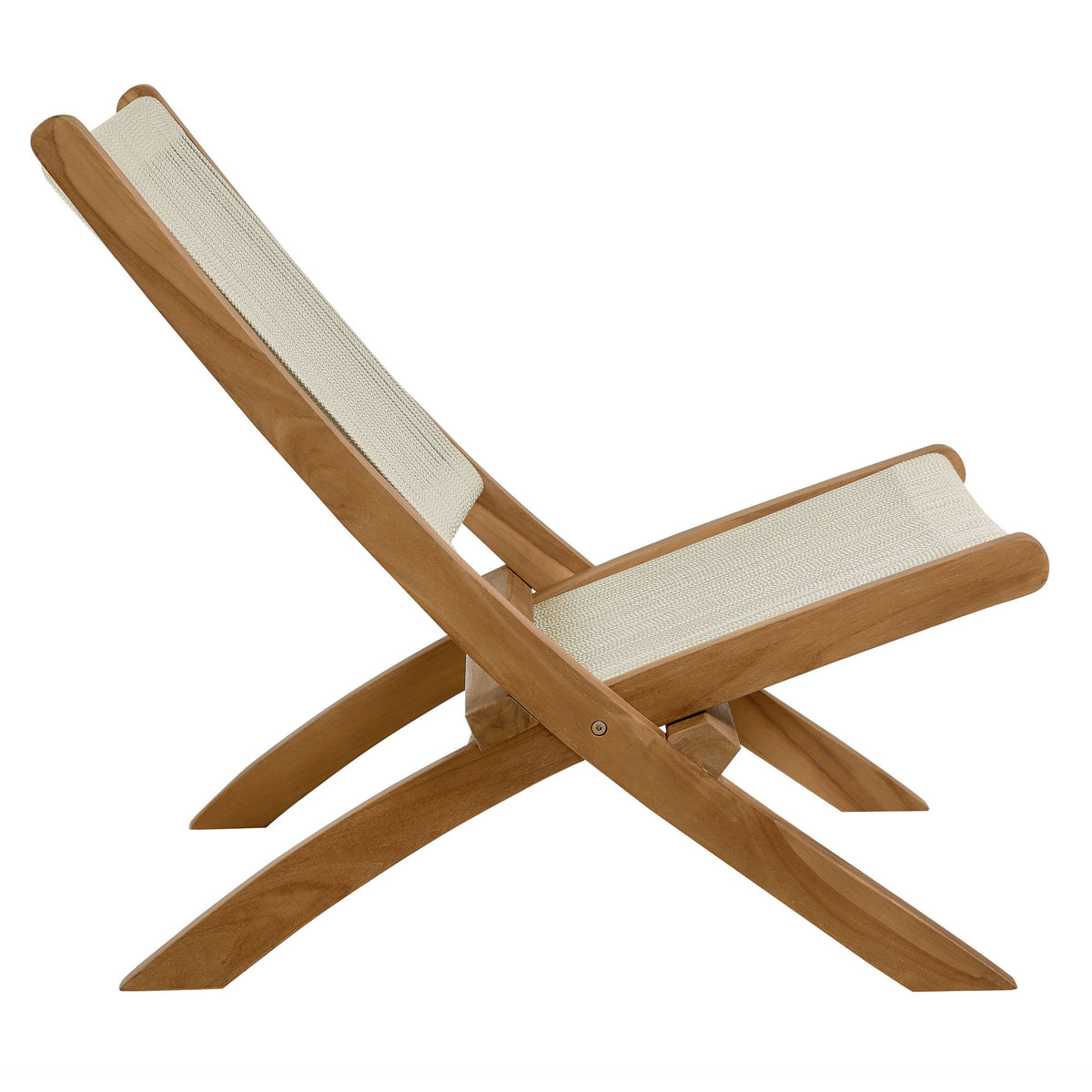 Vienna 2-Piece Outdoor Patio Teak and Rope Folding Accent Lounge Chair and Ottoman Set
