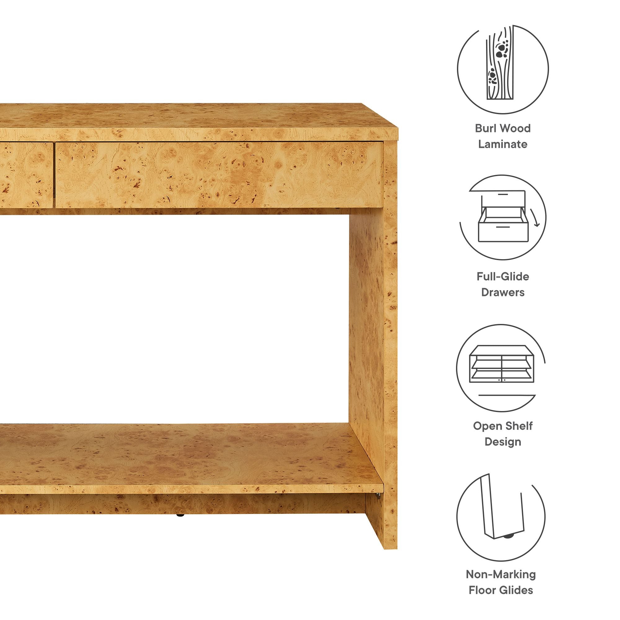 Hudson 2-Drawer Burl Wood Console Table