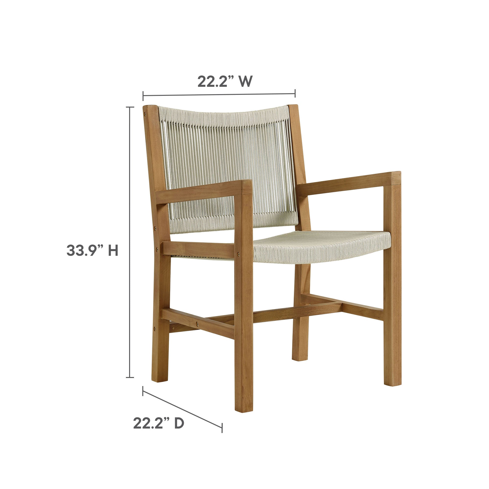 Vienna 5-Piece Outdoor Patio Teak and Rope Dining Set with Armchairs
