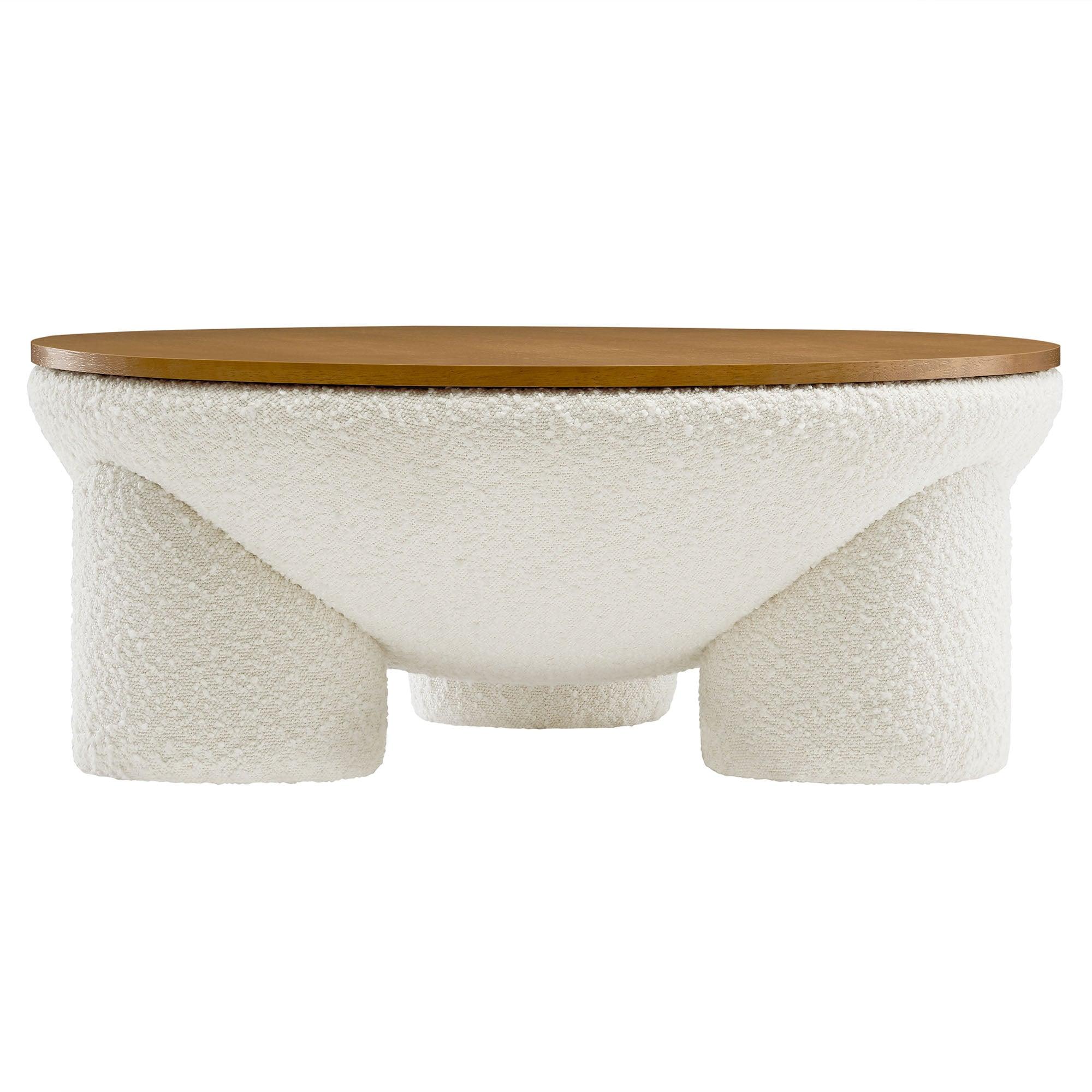 Tridome Round Boucle Upholstered Storage Coffee Table