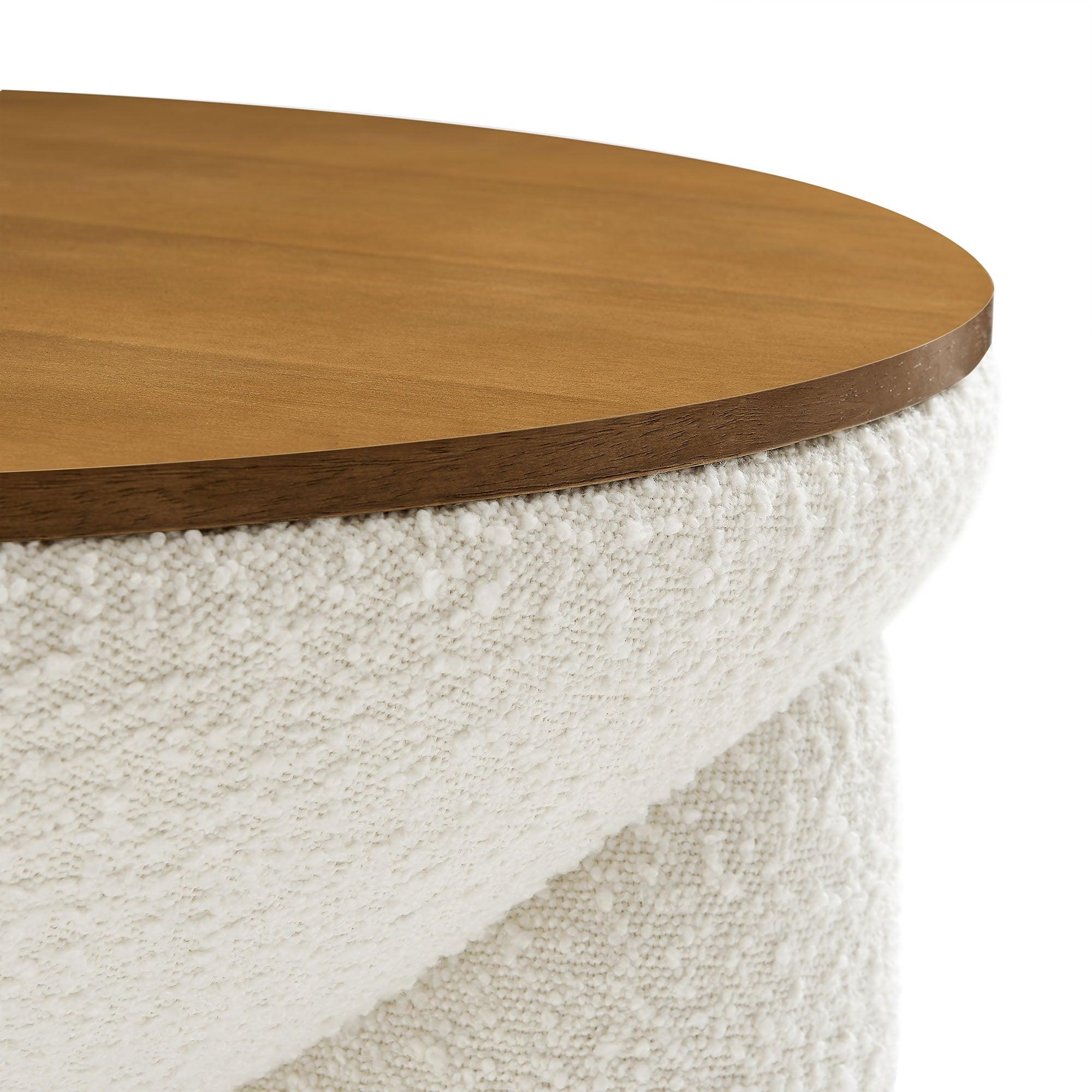 Tridome Round Boucle Upholstered Storage Coffee Table