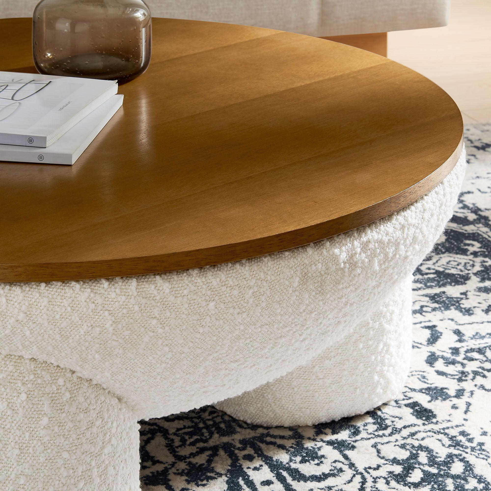 Tridome Round Boucle Upholstered Storage Coffee Table