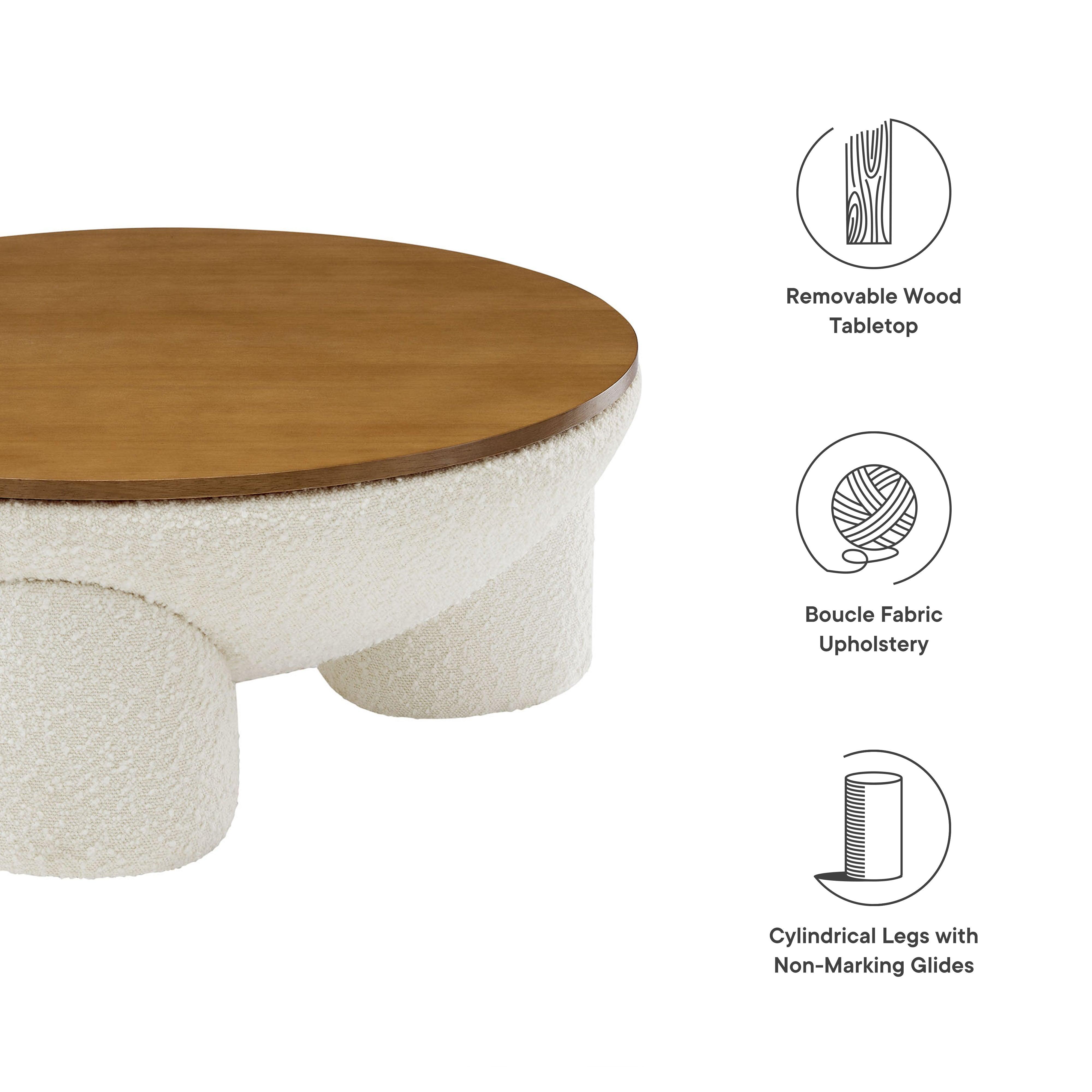 Tridome Round Boucle Upholstered Storage Coffee Table