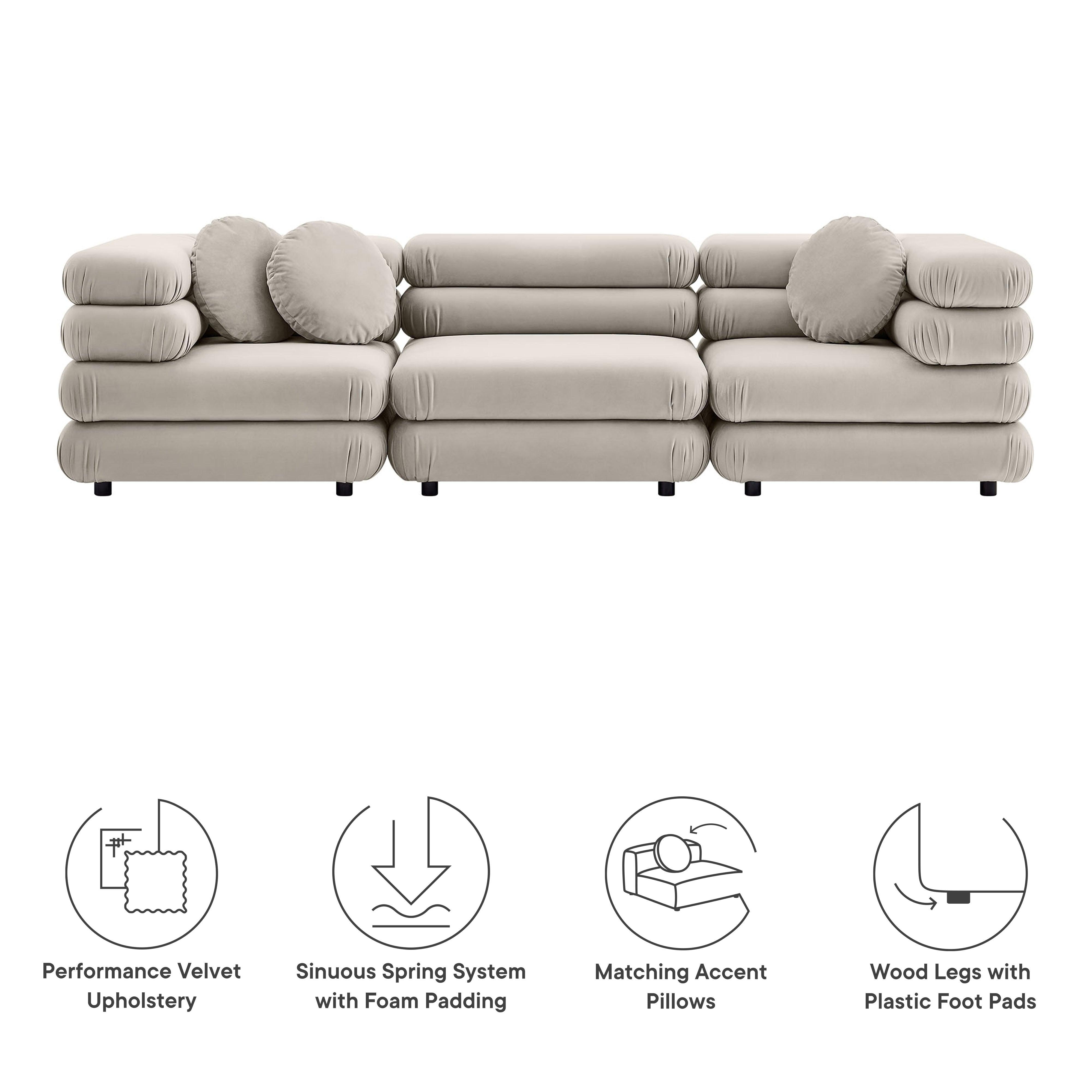 Jubilee 3-Piece Modular Performance Velvet Sectional Sofa