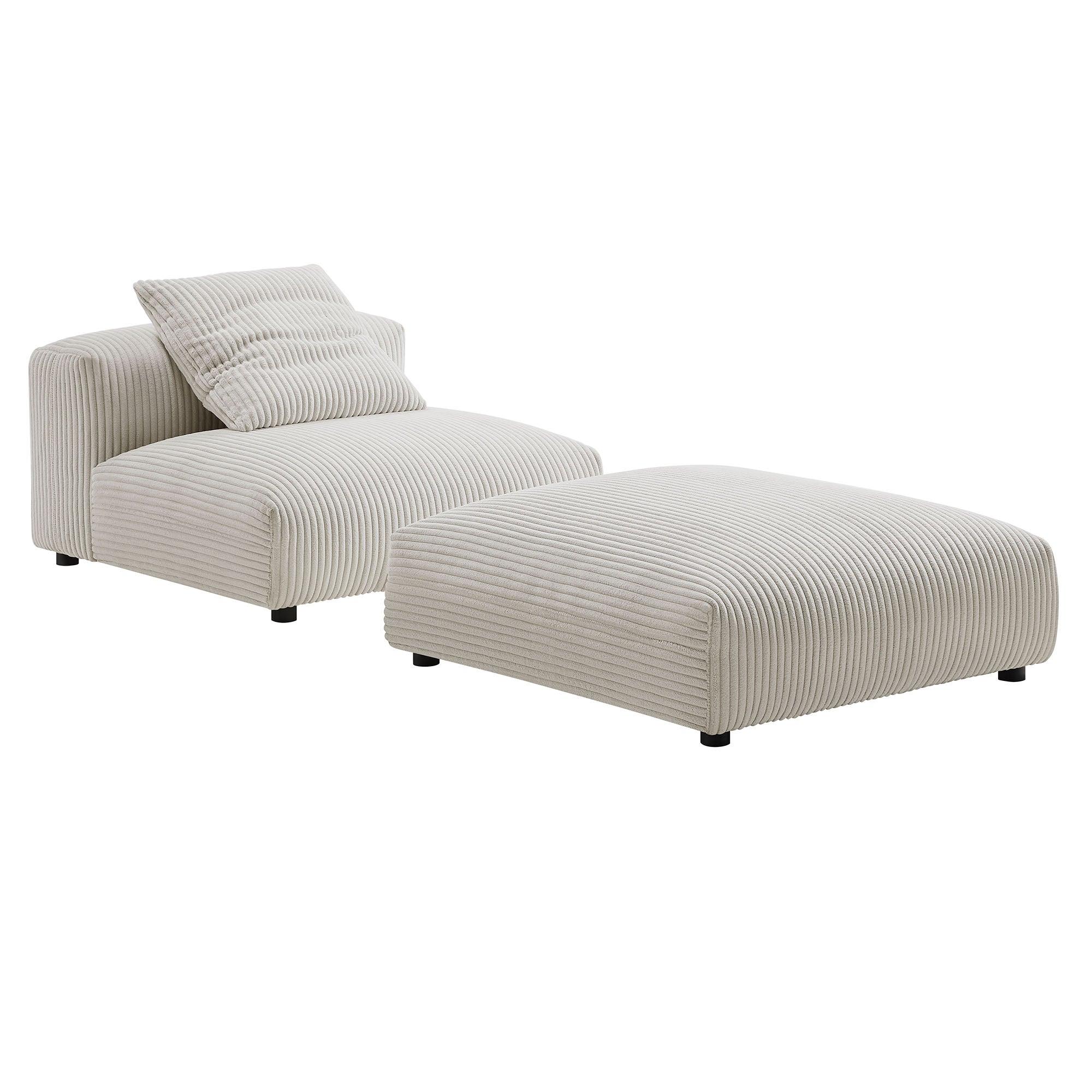 Solace Modular Corduroy Upholstered Armless Chair and Ottoman Set