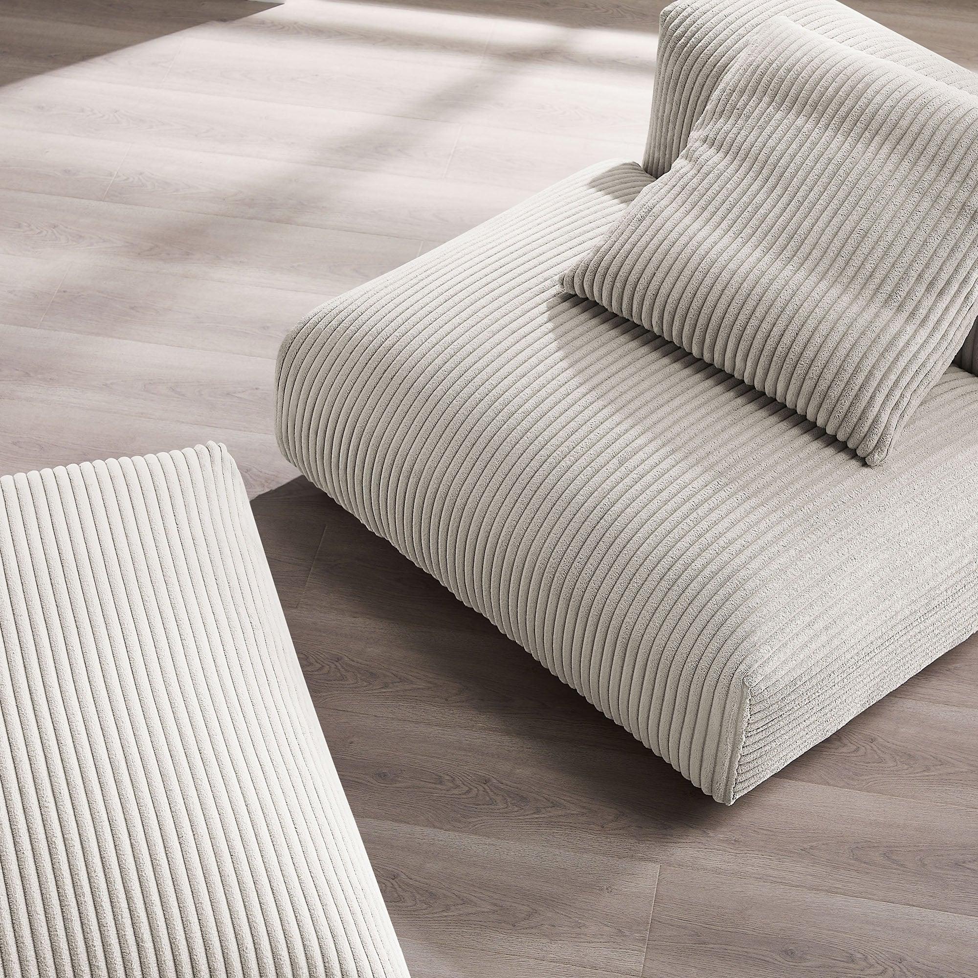 Solace Modular Corduroy Upholstered Armless Chair and Ottoman Set