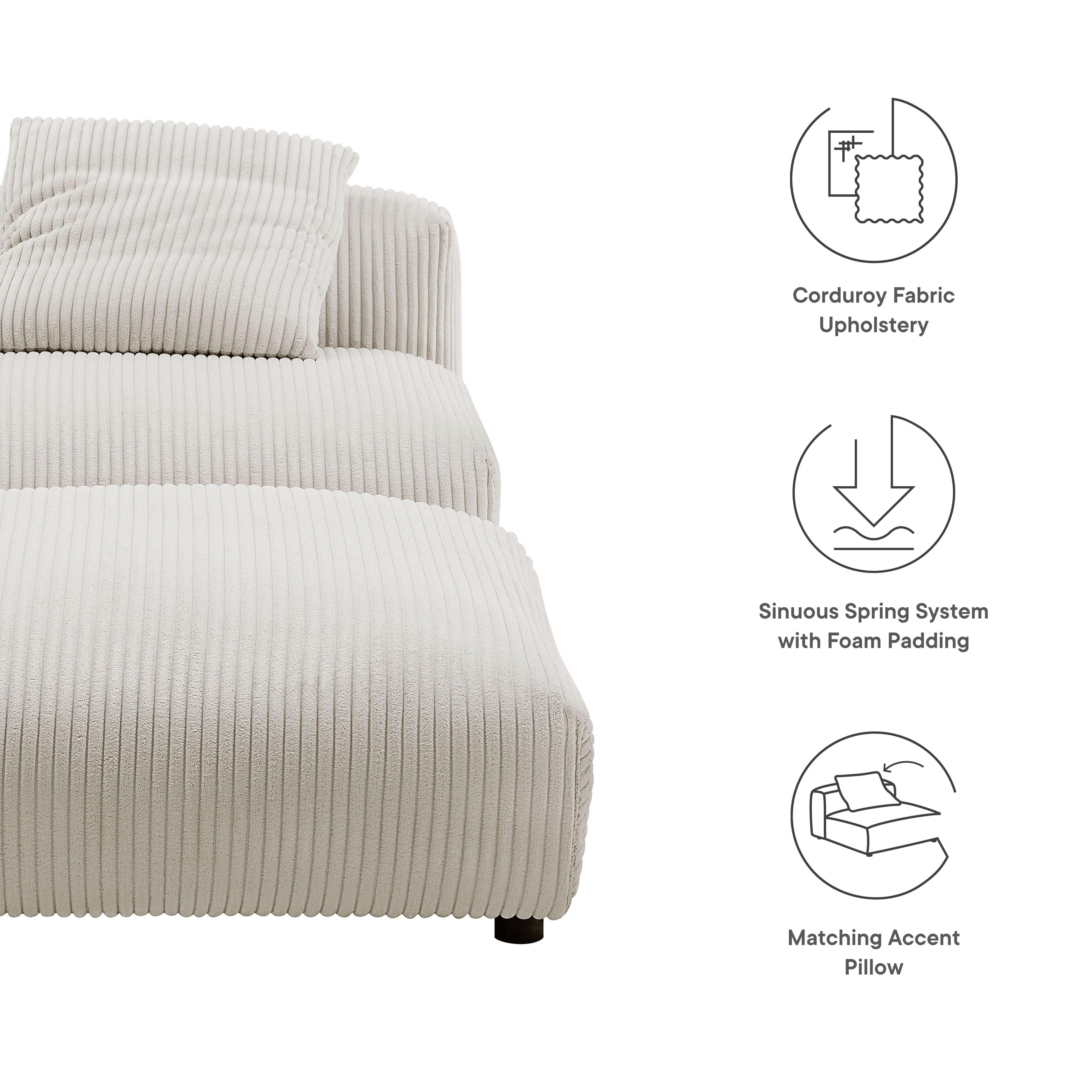 Solace Modular Corduroy Upholstered Armless Chair and Ottoman Set