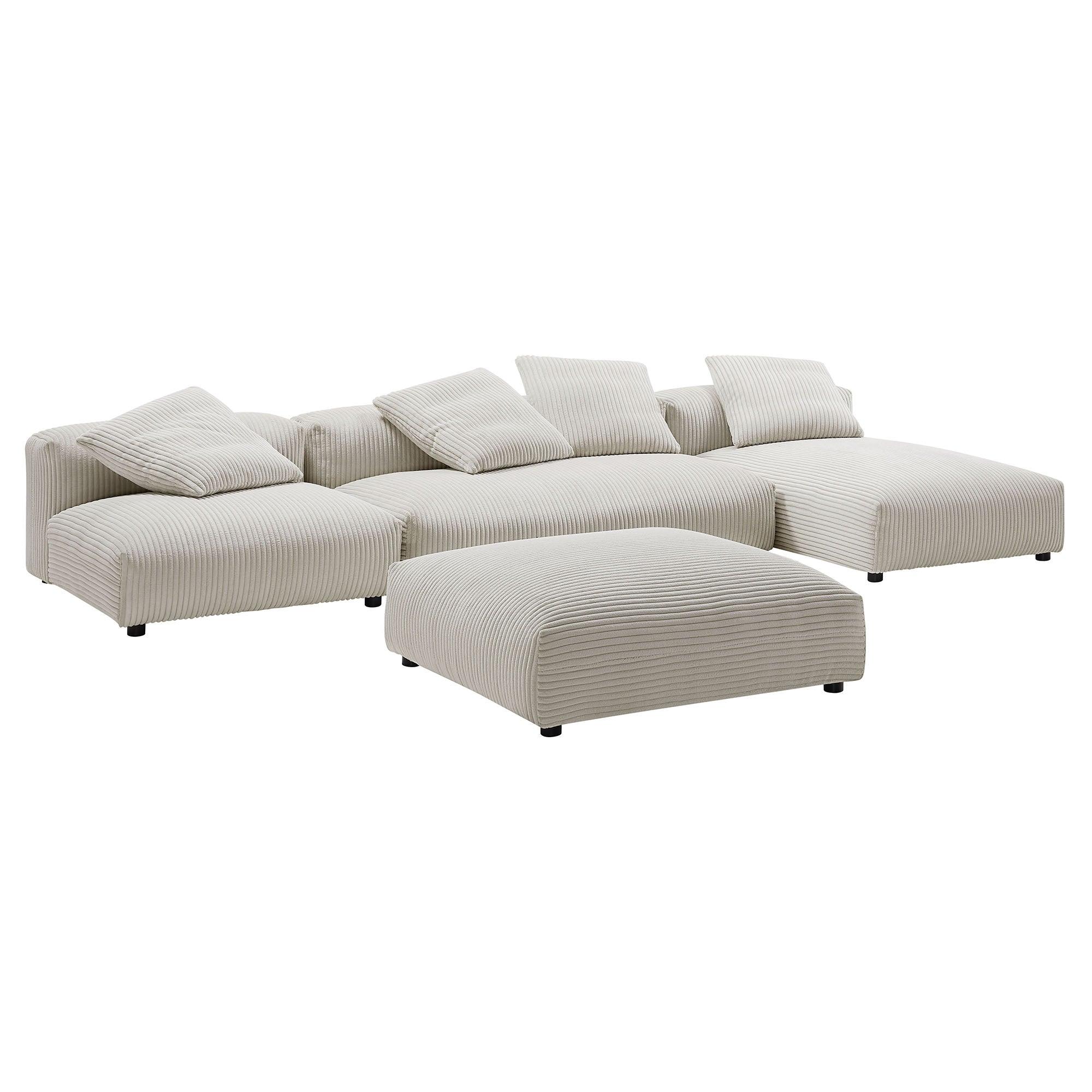 Solace 4-Piece Modular Corduroy Upholstered Sectional Sofa With Ottoman