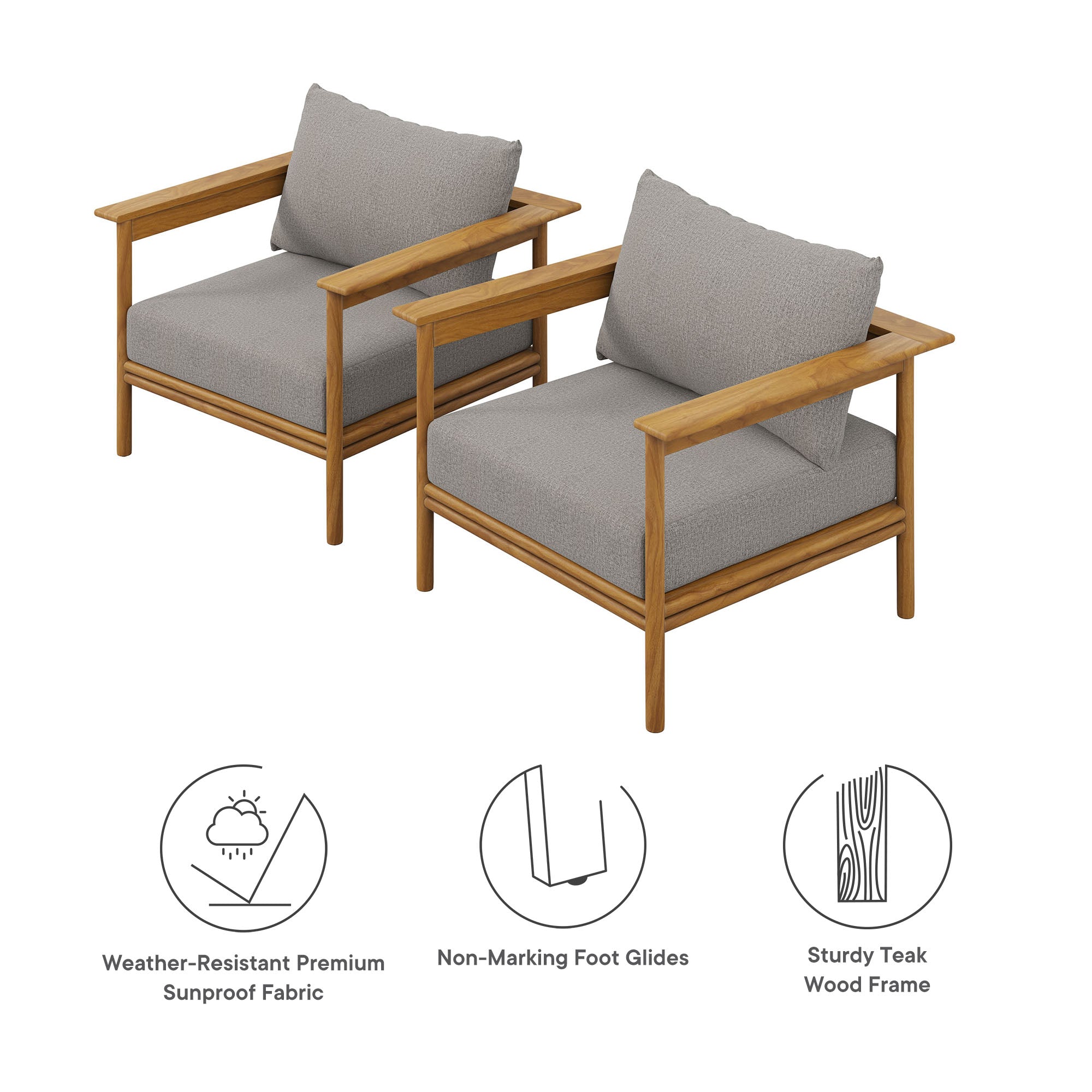 Wren Outdoor Patio Teak Wood Armchair Set of 2