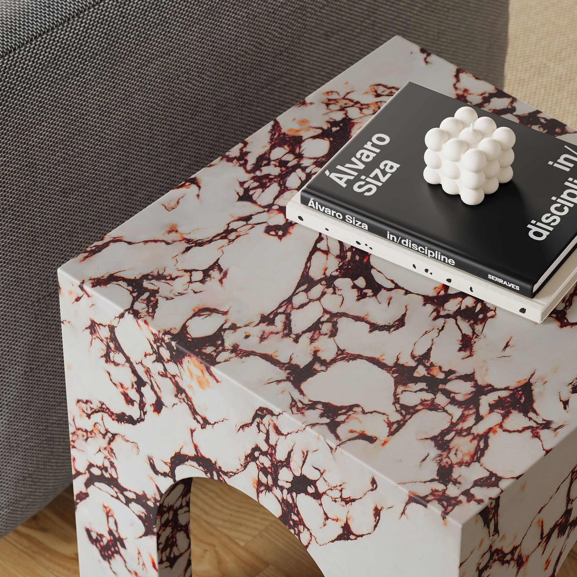 Valen Square Indoor - Outdoor Patio Arched Concrete Side Table