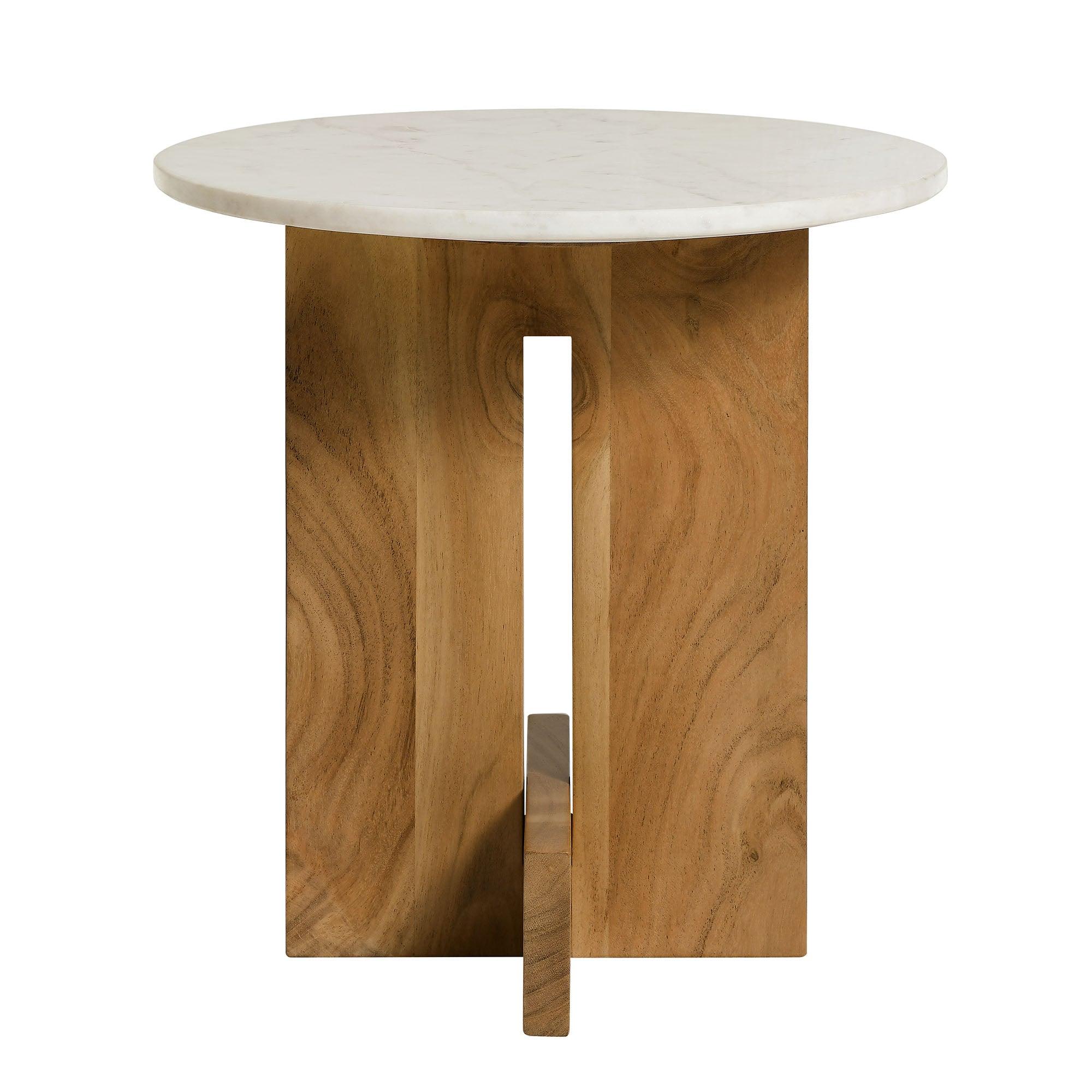 Tarin Acacia Wood and Marble Side Table