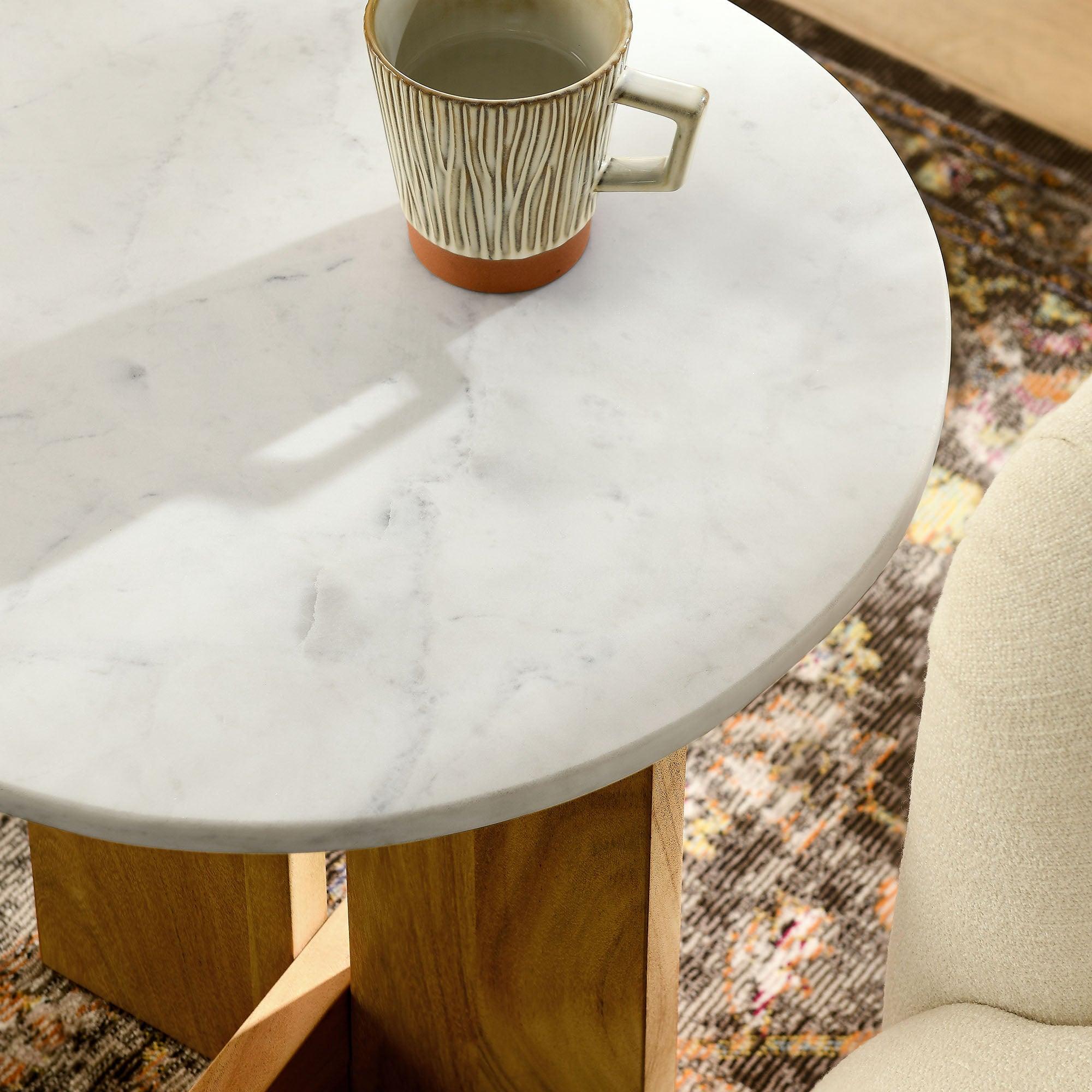 Tarin Acacia Wood and Marble Side Table