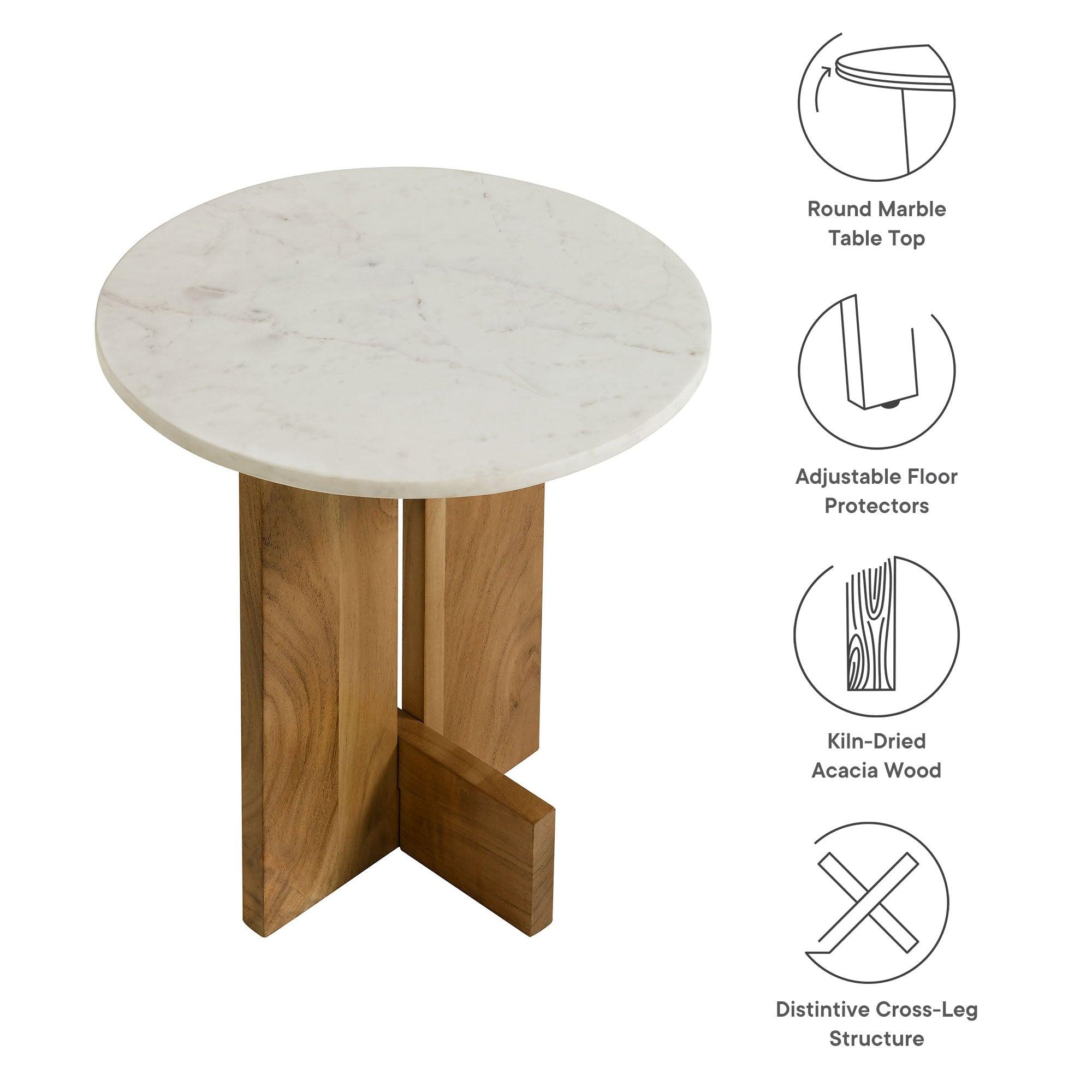 Tarin Acacia Wood and Marble Side Table