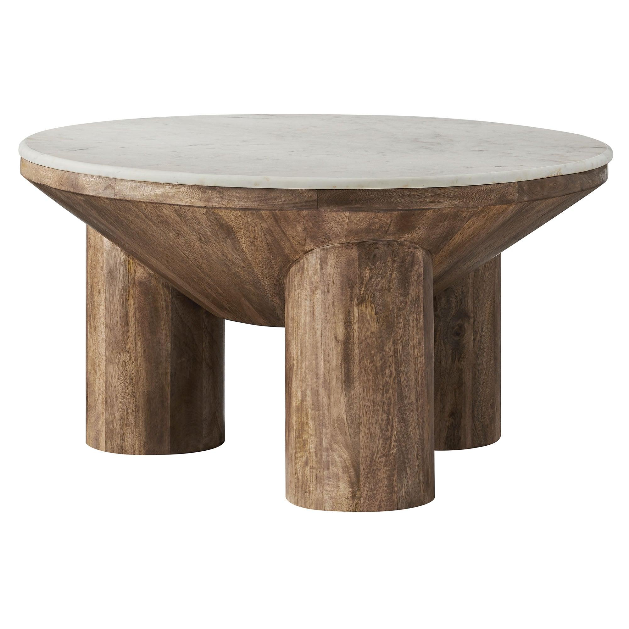 Ellison 33" Round Wood Coffee Table With Marble Top