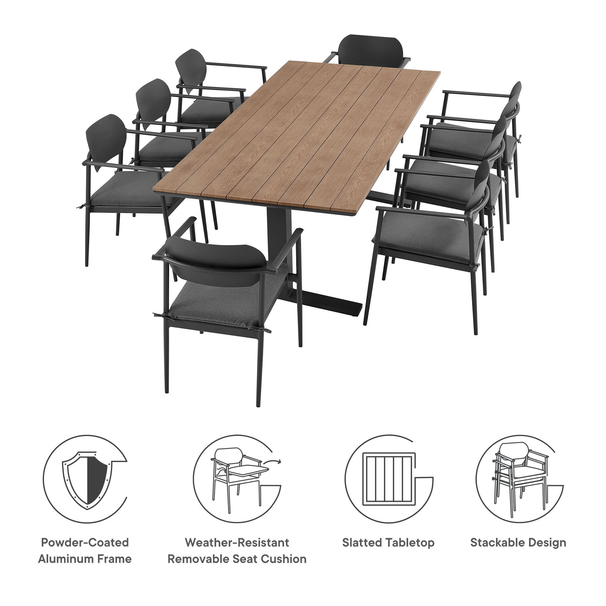 Aeris 9-Piece Outdoor Patio Aluminum Dining Set
