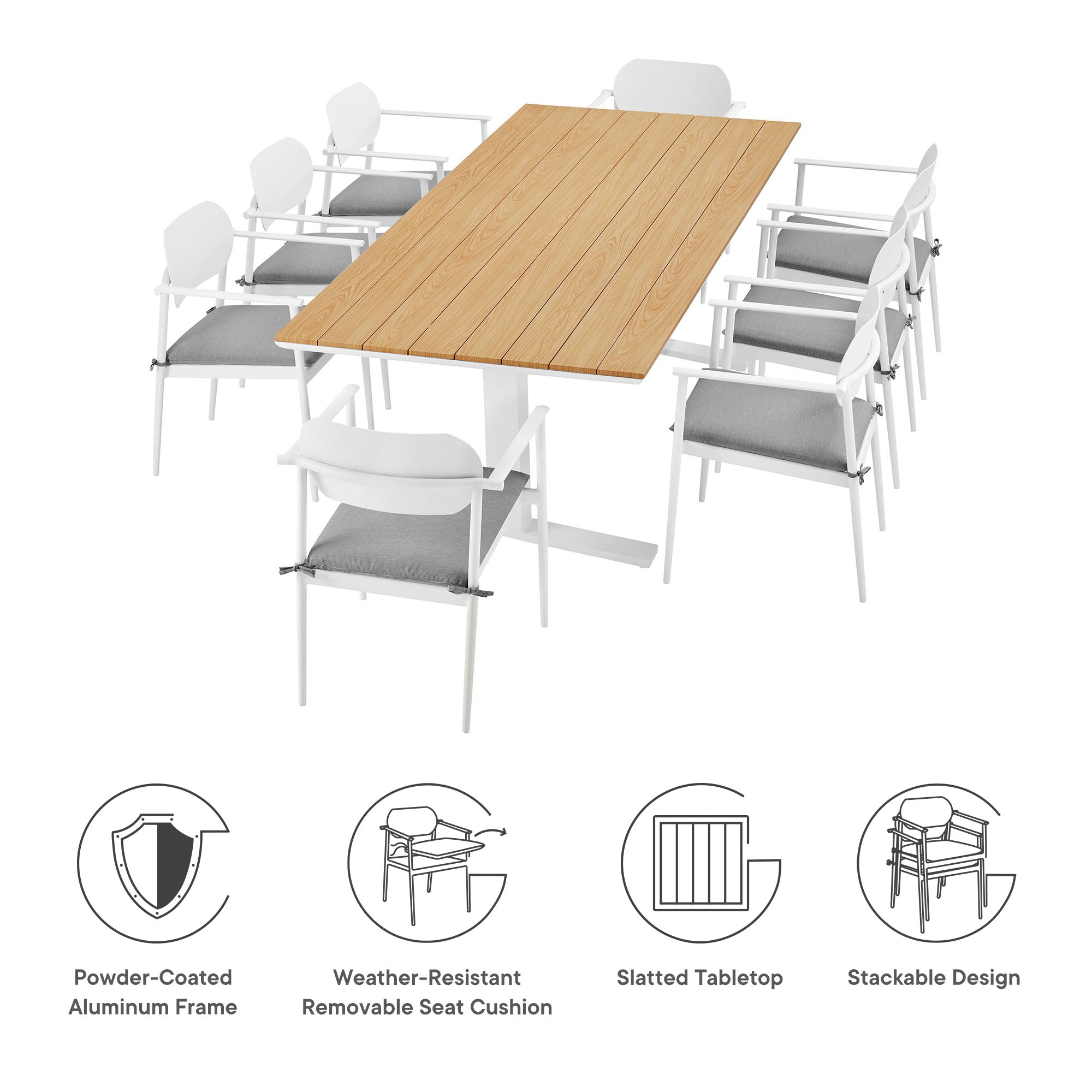 Aeris 9-Piece Outdoor Patio Aluminum Dining Set