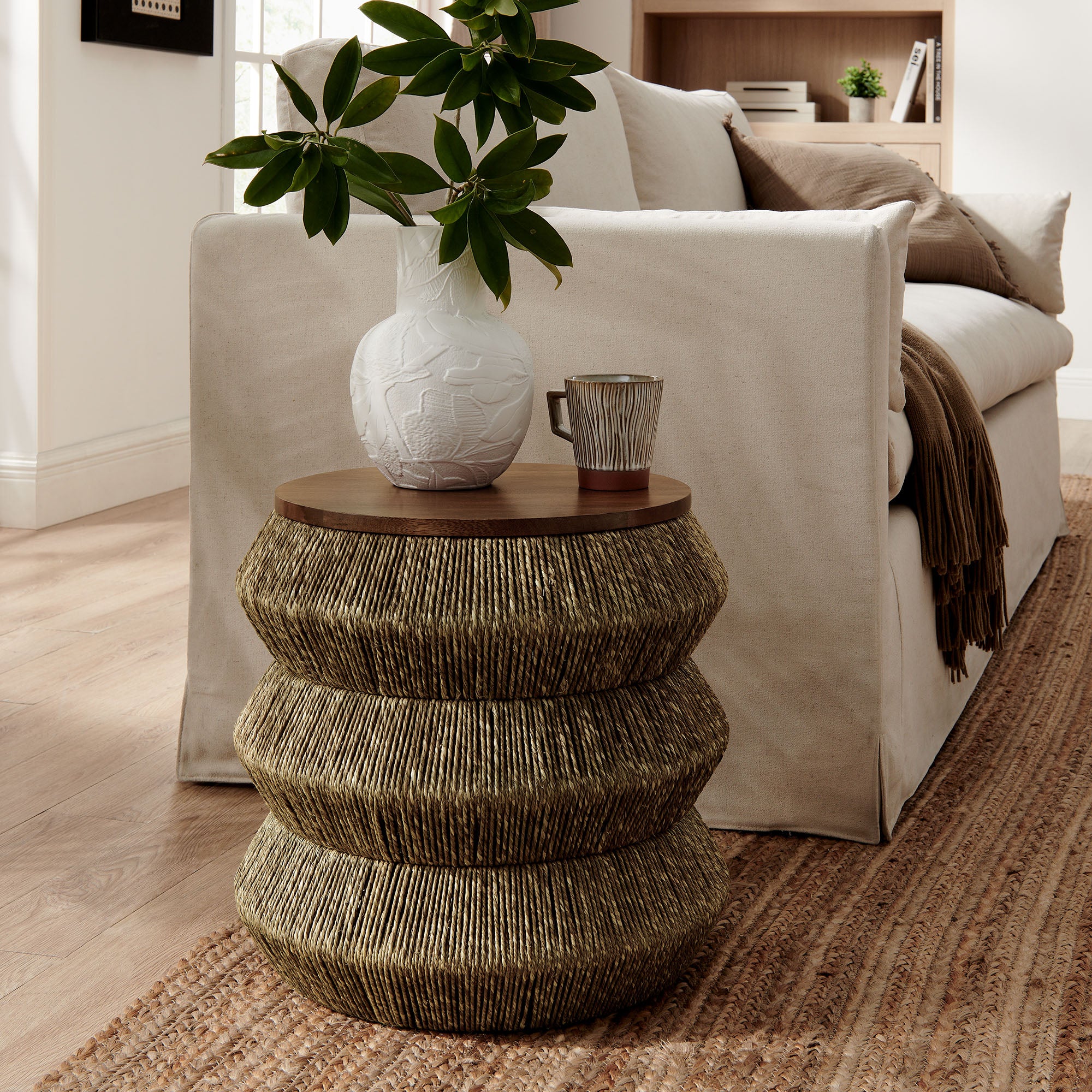 Maris Seagrass and Wood End Table