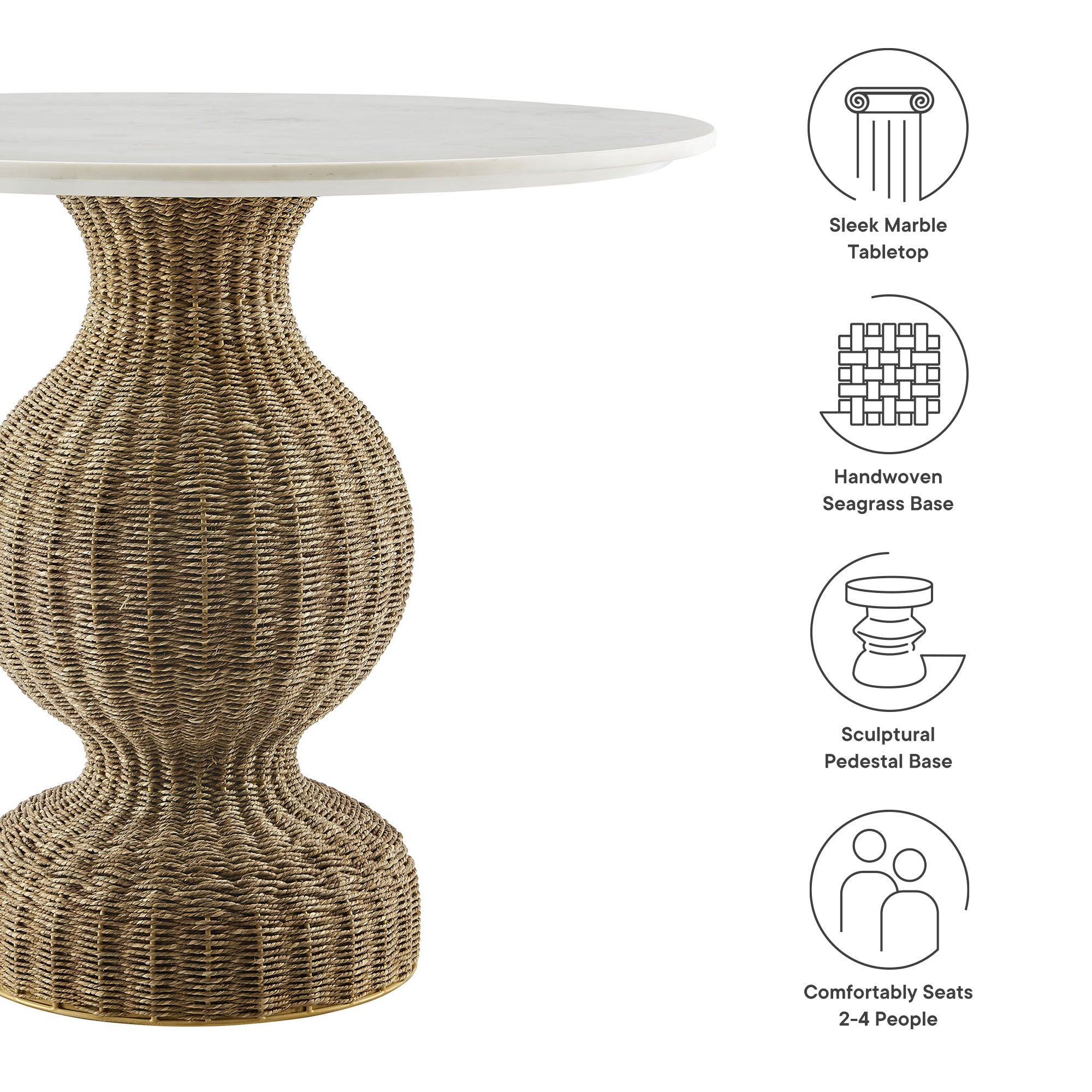 Zale 36" Marble and Seagrass Dining Table