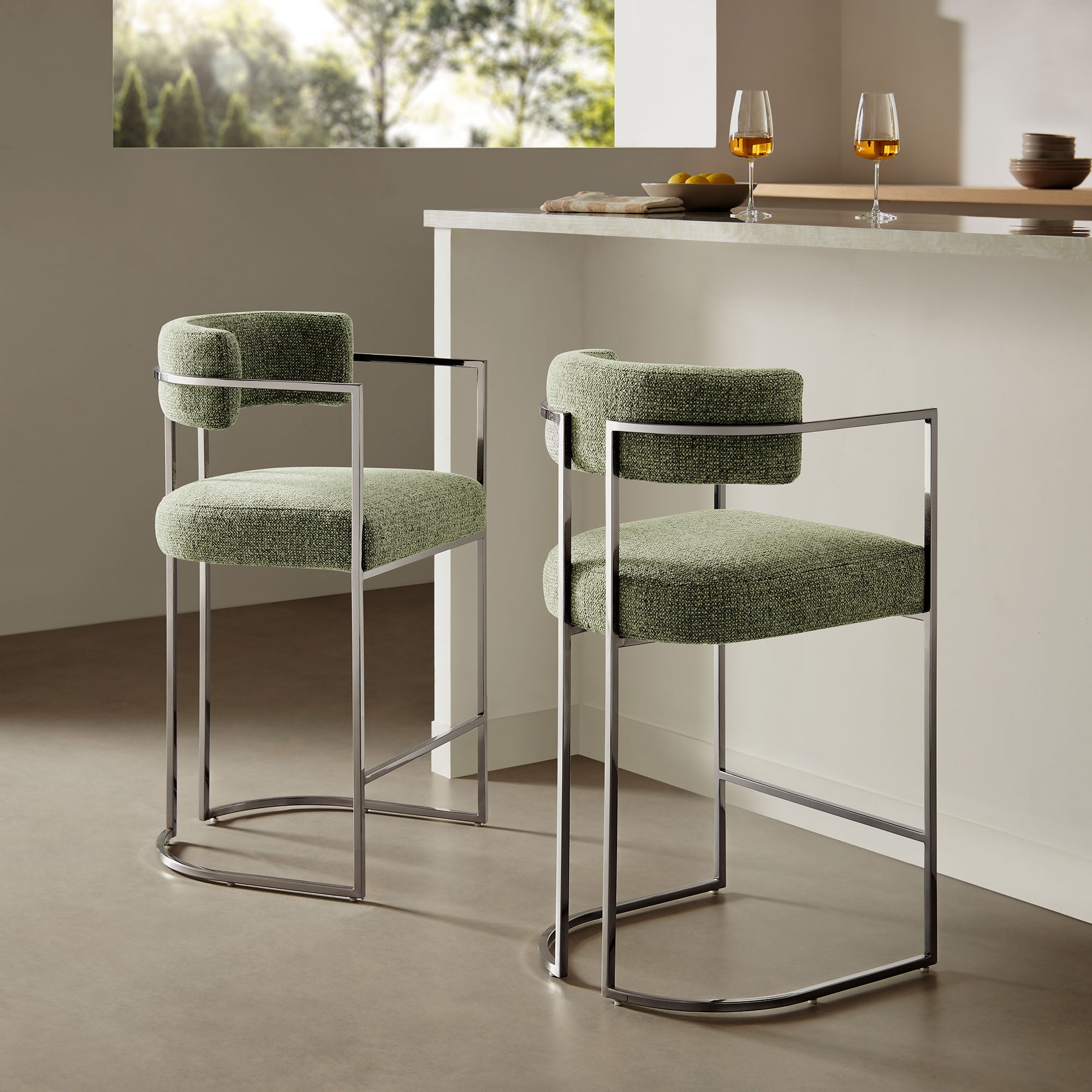 Huron Curved Back Fabric and Metal Counter Stool