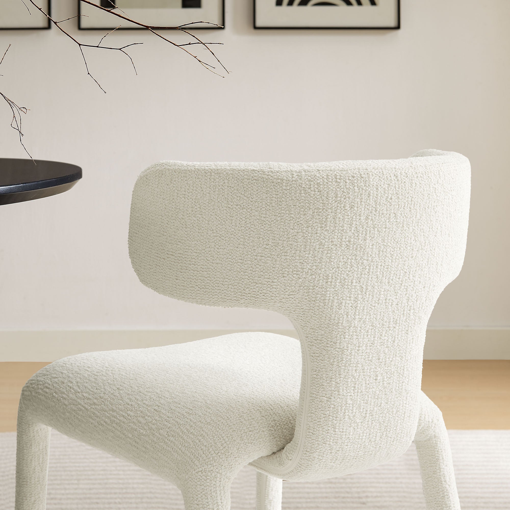 Stellan Curved Back Boucle Upholstered Dining Chair Set of 2