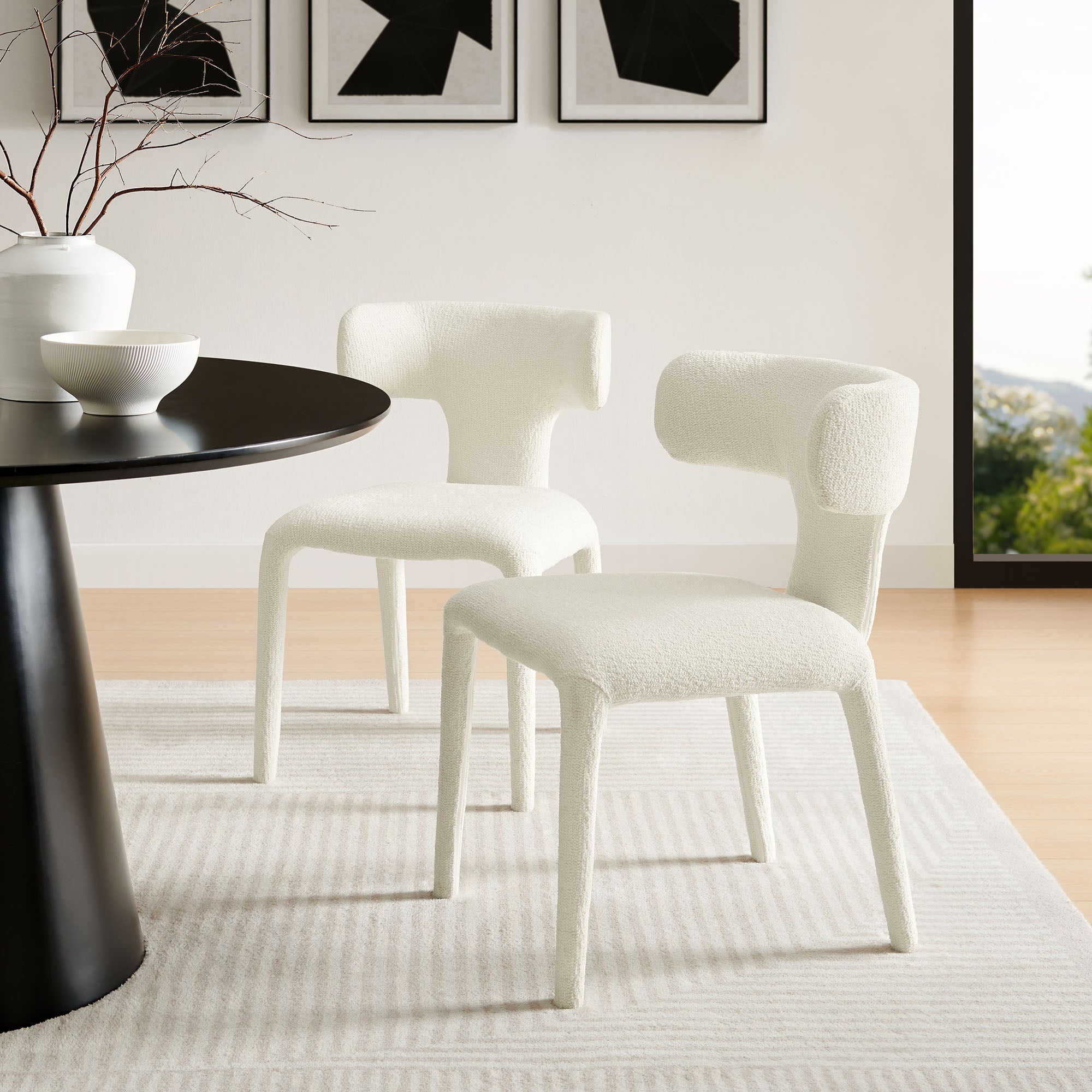Stellan Curved Back Boucle Upholstered Dining Chair Set of 2