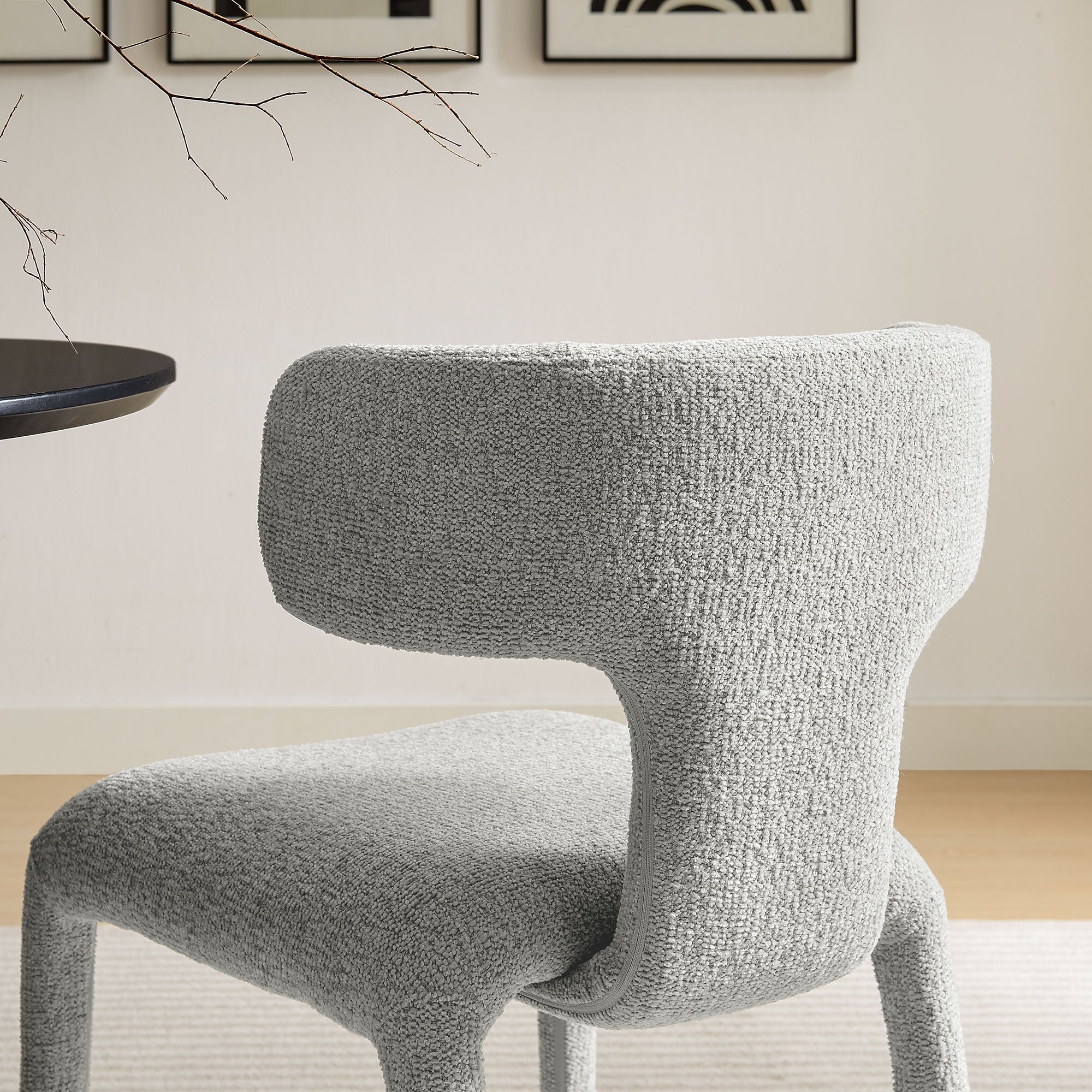 Stellan Curved Back Boucle Upholstered Dining Chair Set of 2