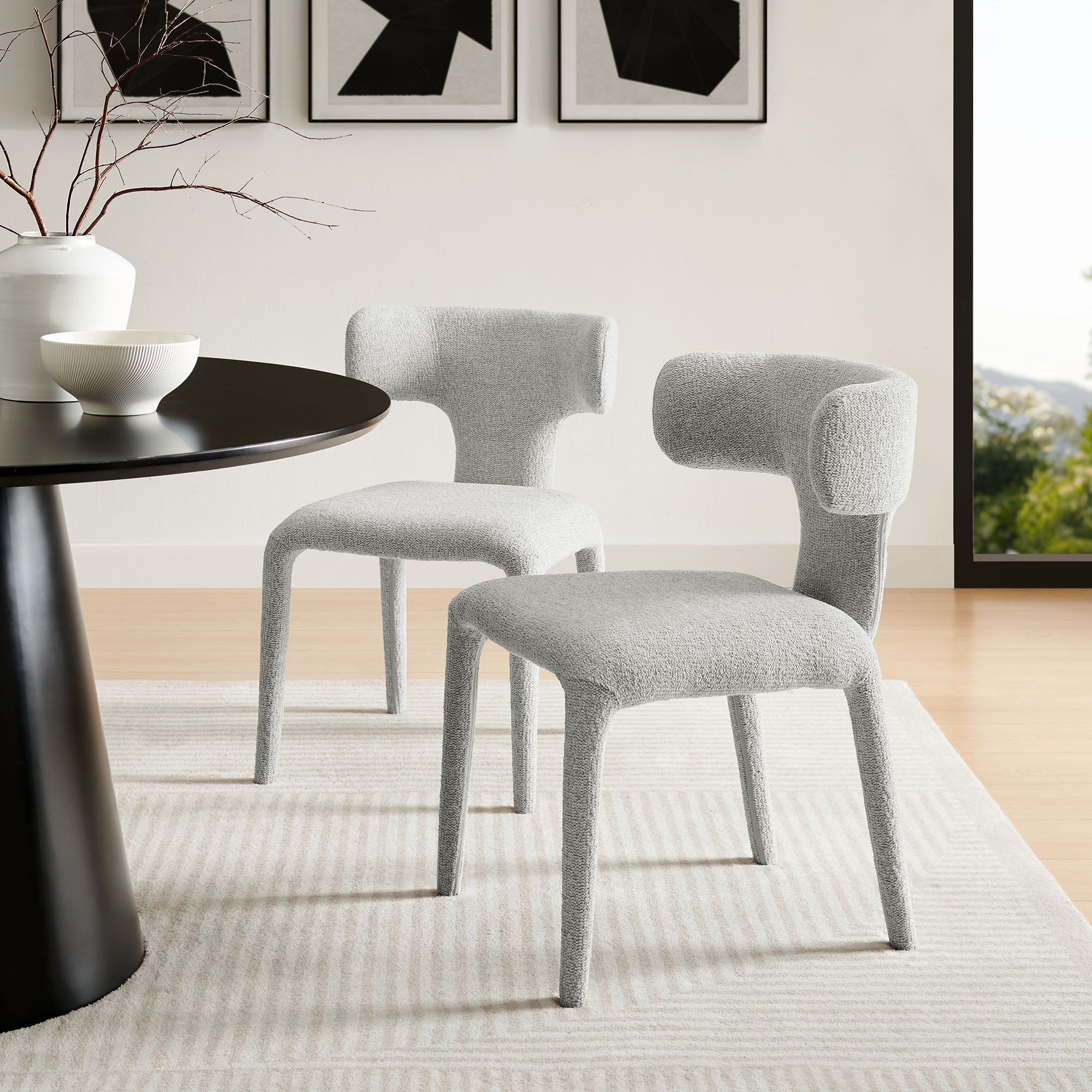Stellan Curved Back Boucle Upholstered Dining Chair Set of 2