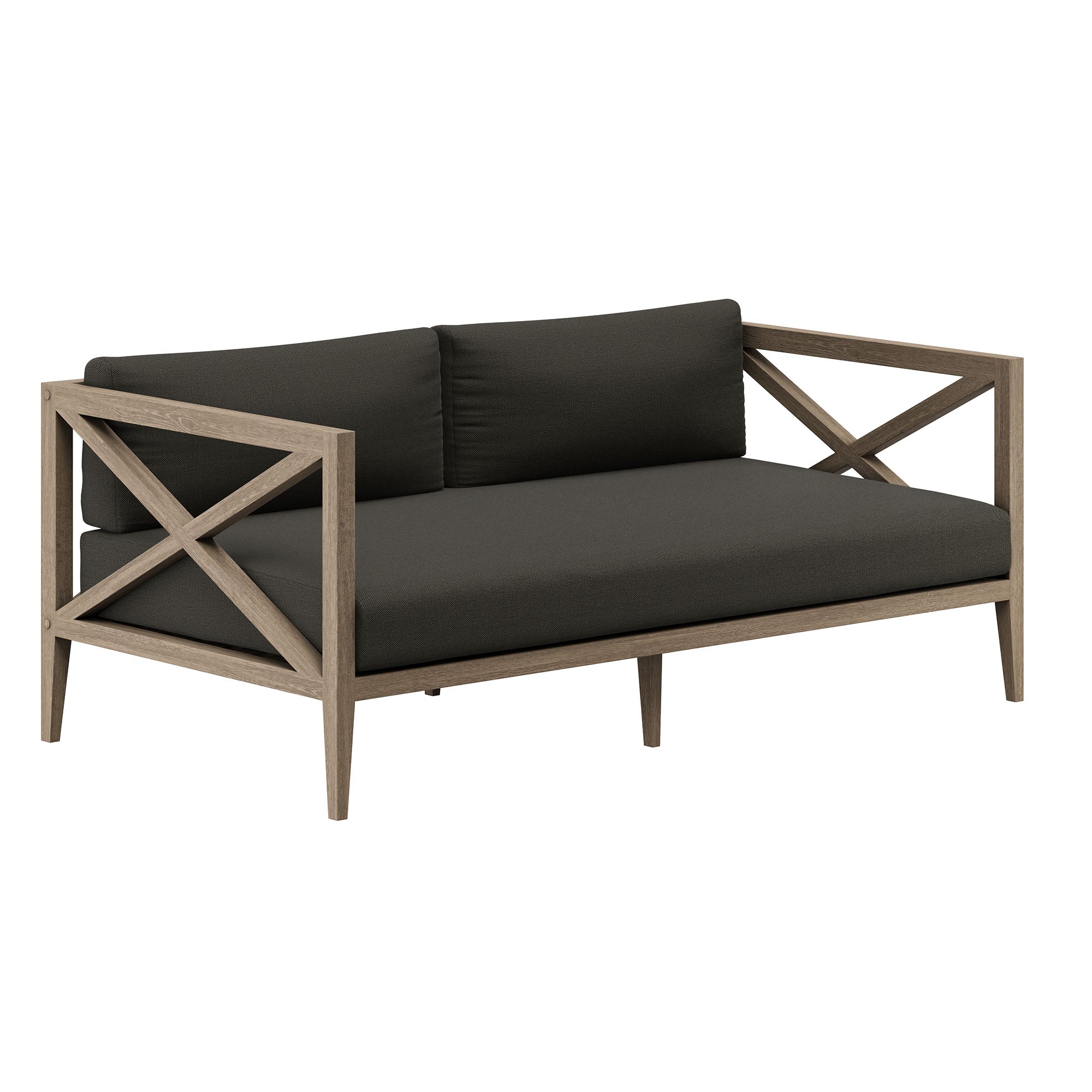 Northlake Outdoor Patio Teak Wood Loveseat and Ottoman Set