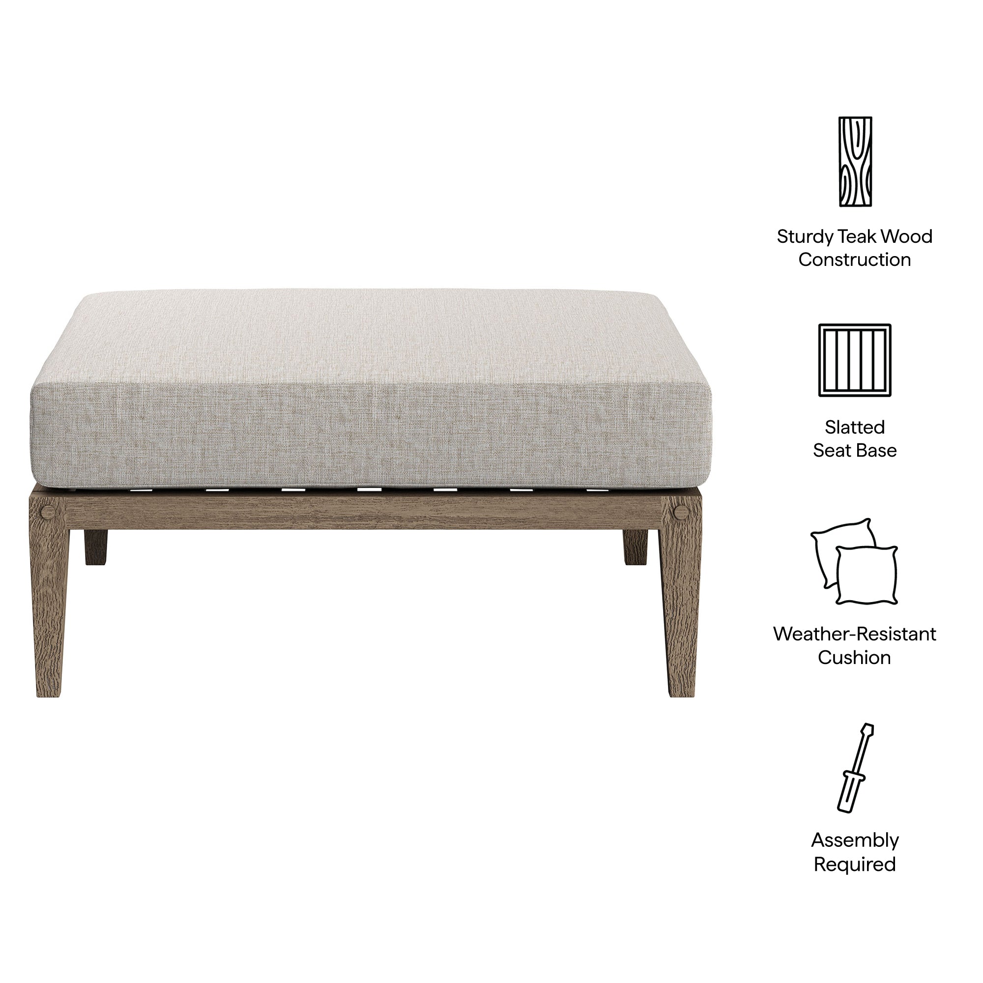Northlake Outdoor Patio Teak Ottoman