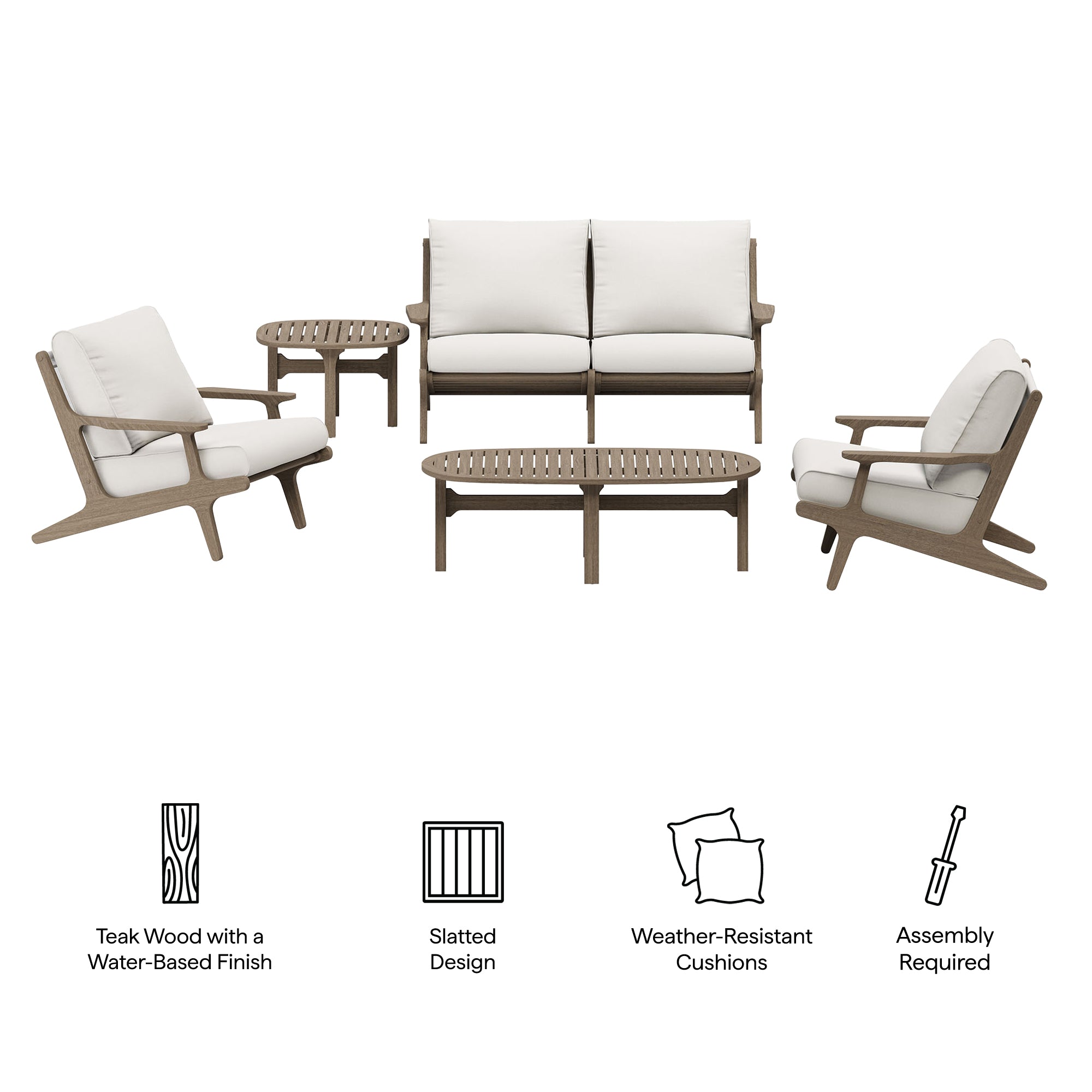 Saratoga 5-Piece Outdoor Patio Teak Wood Furniture Set